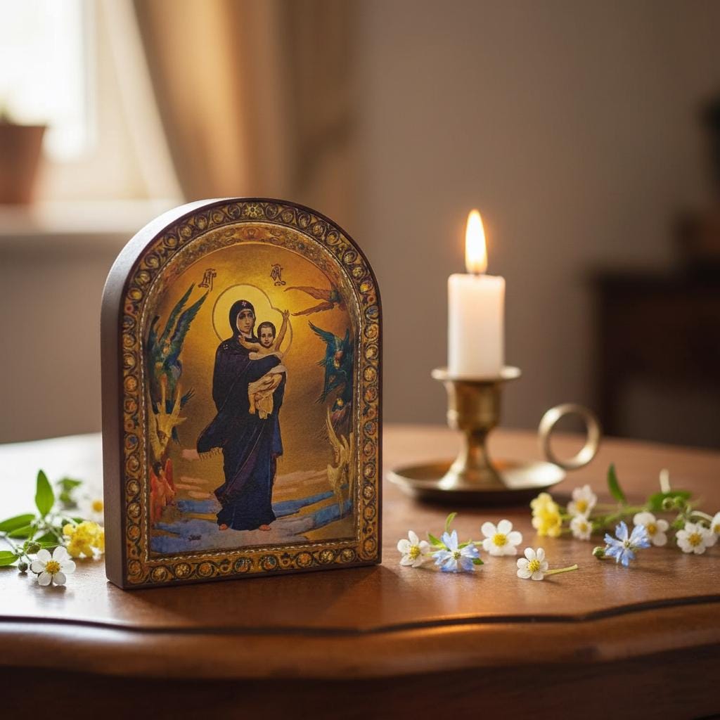 Wood Orthodox Icon , Graceful Sky Icon, Virgin Mary Icon, Благодатне Небо