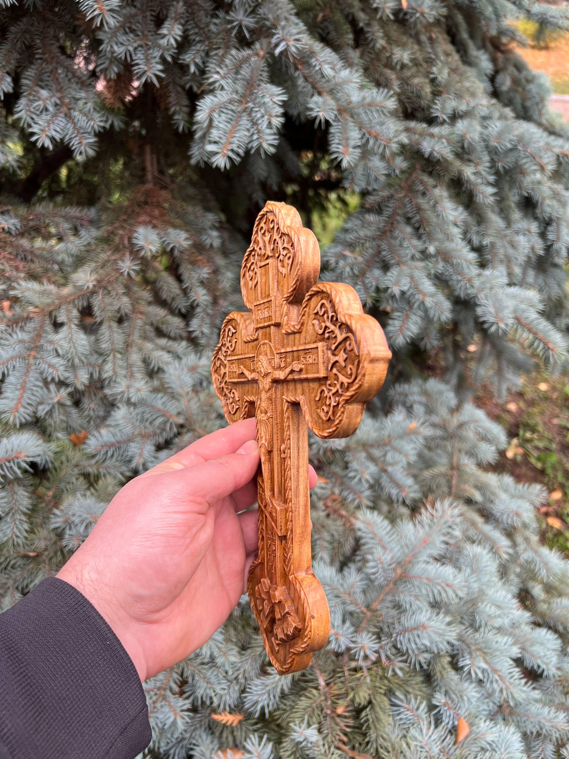 Orthodox Catholic Wooden Wall Cross – Hand Carved Oak Crucifix