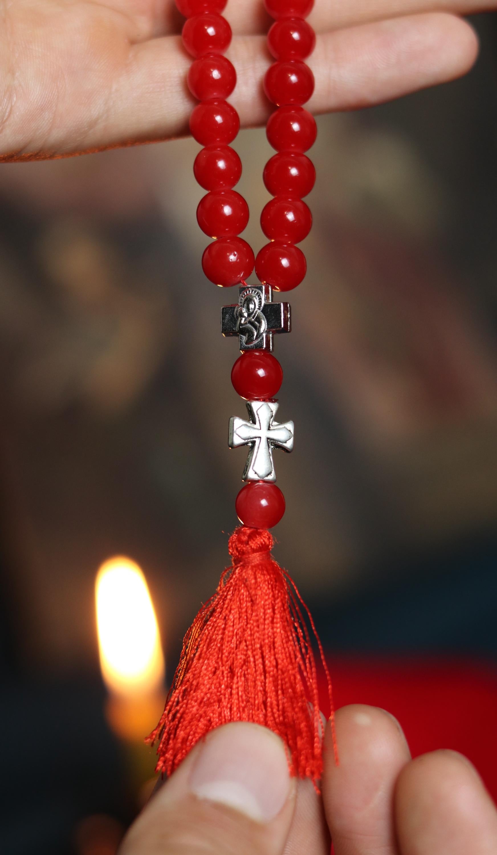 Orthodox Wooden Prayer Beads with Tassel – Handmade Black Wood Orthodox rosaries, Prayer beads, Orthodox prayer rope, Red komboskini