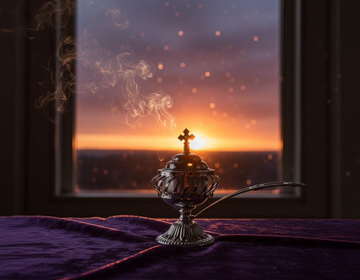Orthodox Incense Burner Set, Silver Metal Censer 7.4x5.5in, Greek Frankincense, Charcoal Tablets, Christian Prayer Kit, Religious Gift