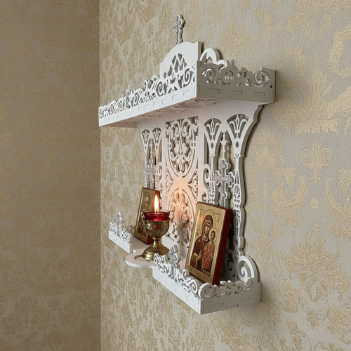 Birch Wood Home Iconostasis 25.6x22.8 in, Orthodox Prayer Corner, Wooden Icon Shelf, Religious Wall Decor, Christian Gift