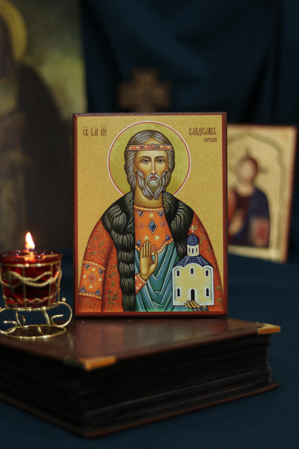 Saint Vladislav of Serbia Orthodox Wooden Icon Christian Prayer Wall Art