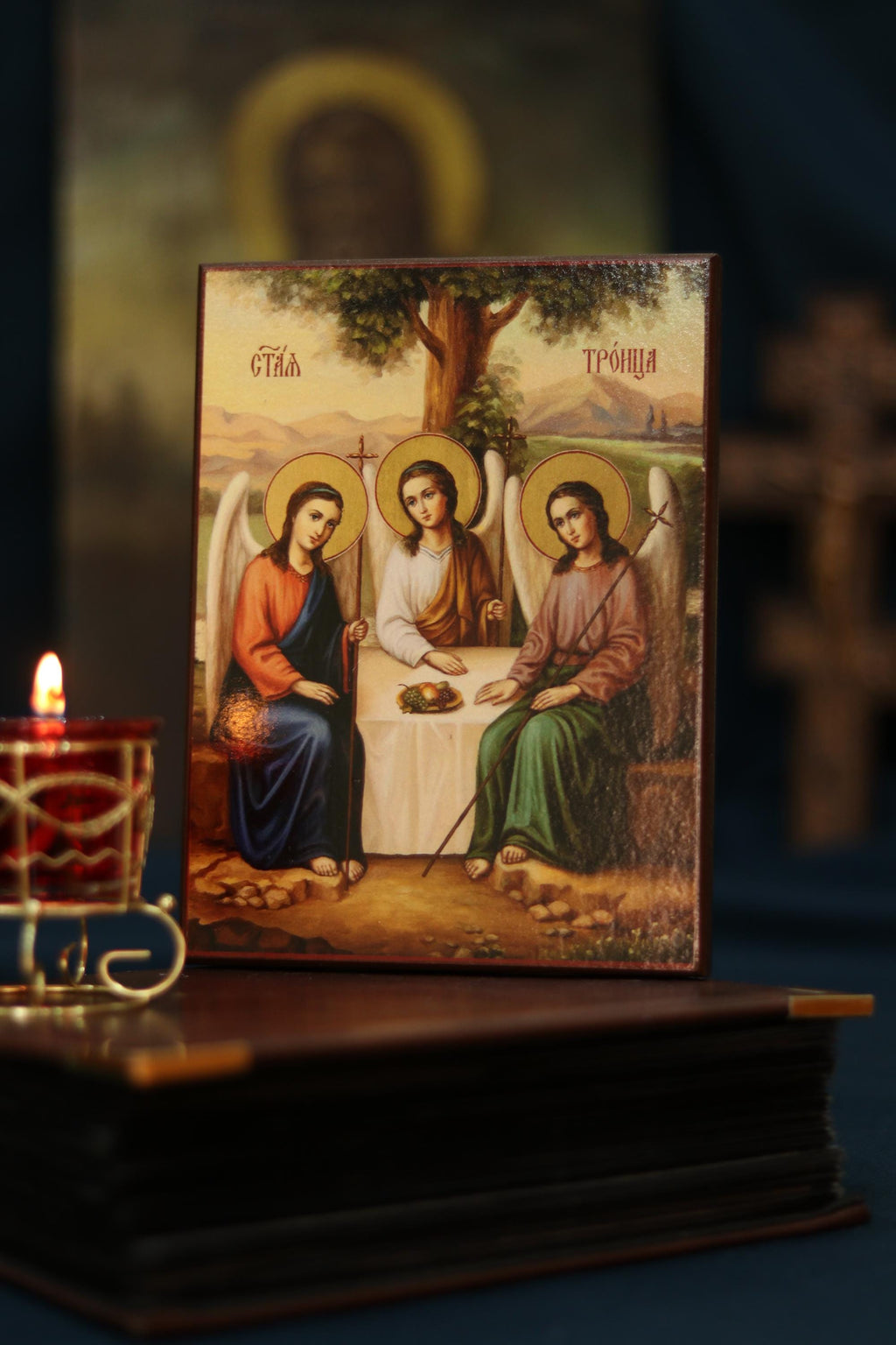 Holy Trinity Wooden Icon Orthodox Religious Wall Art 6.3x4.7 in