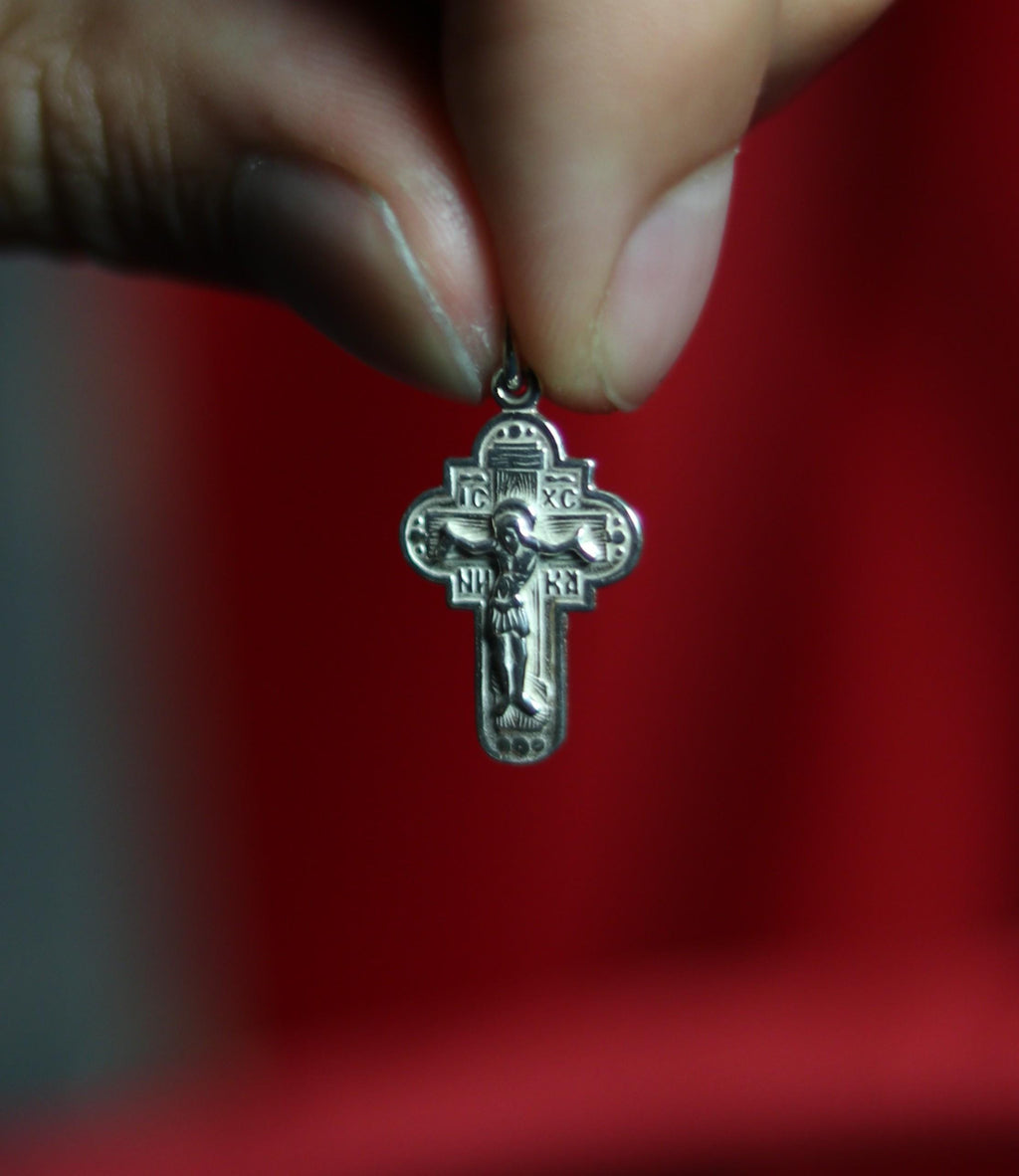 Sterling Silver Orthodox Cross Pendant 1.9 cm, 1.2 g Detailed Eastern Crucifix, Christian Gift, Orthodox necklace, Orthodox pendant