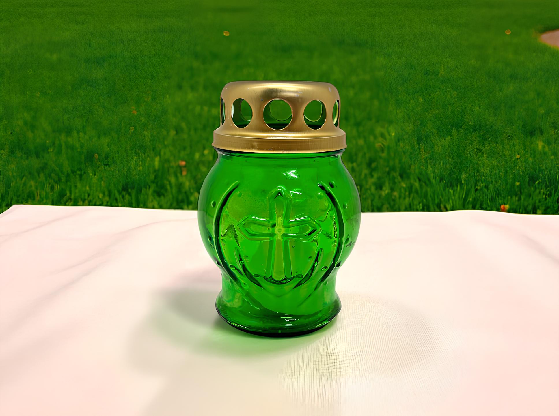 Glass Memorial Candle 3.6in/134g, Memorial Lantern, Grave Candle, Cemetery Decor, Prayer Candle, Orthodox Icon Lamp, Vintage Oil Lamp