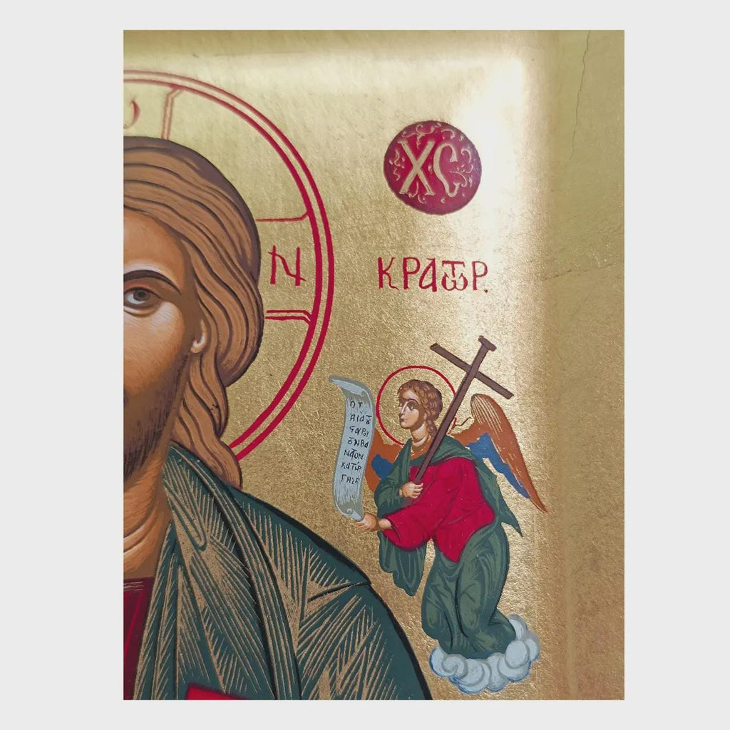 Handmade 6.1×7.8 in Greek Icon of Jesus Christ, Cypress Wood Icon, Gold Leaf.