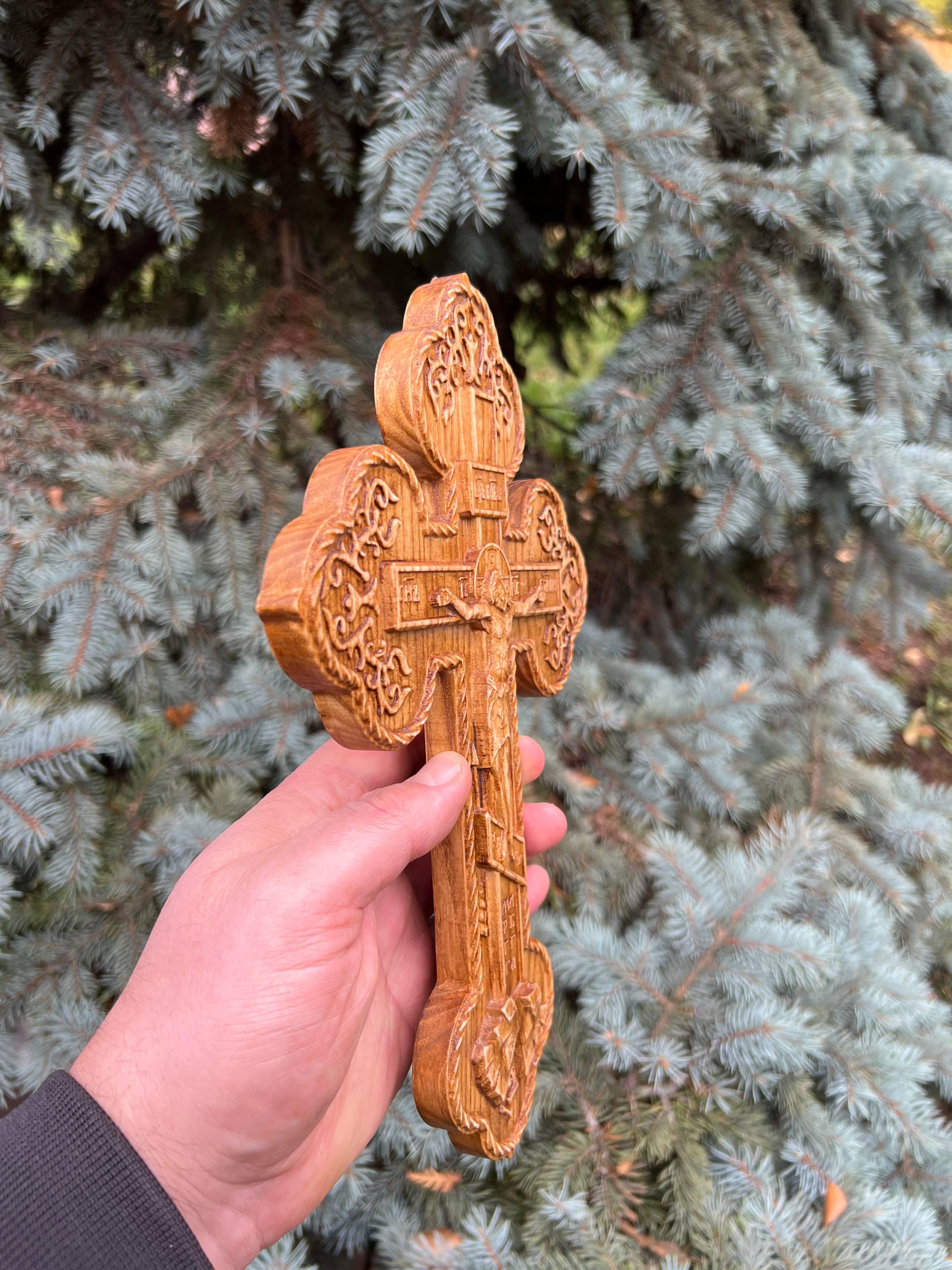 Orthodox Catholic Wooden Wall Cross – Hand Carved Oak Crucifix