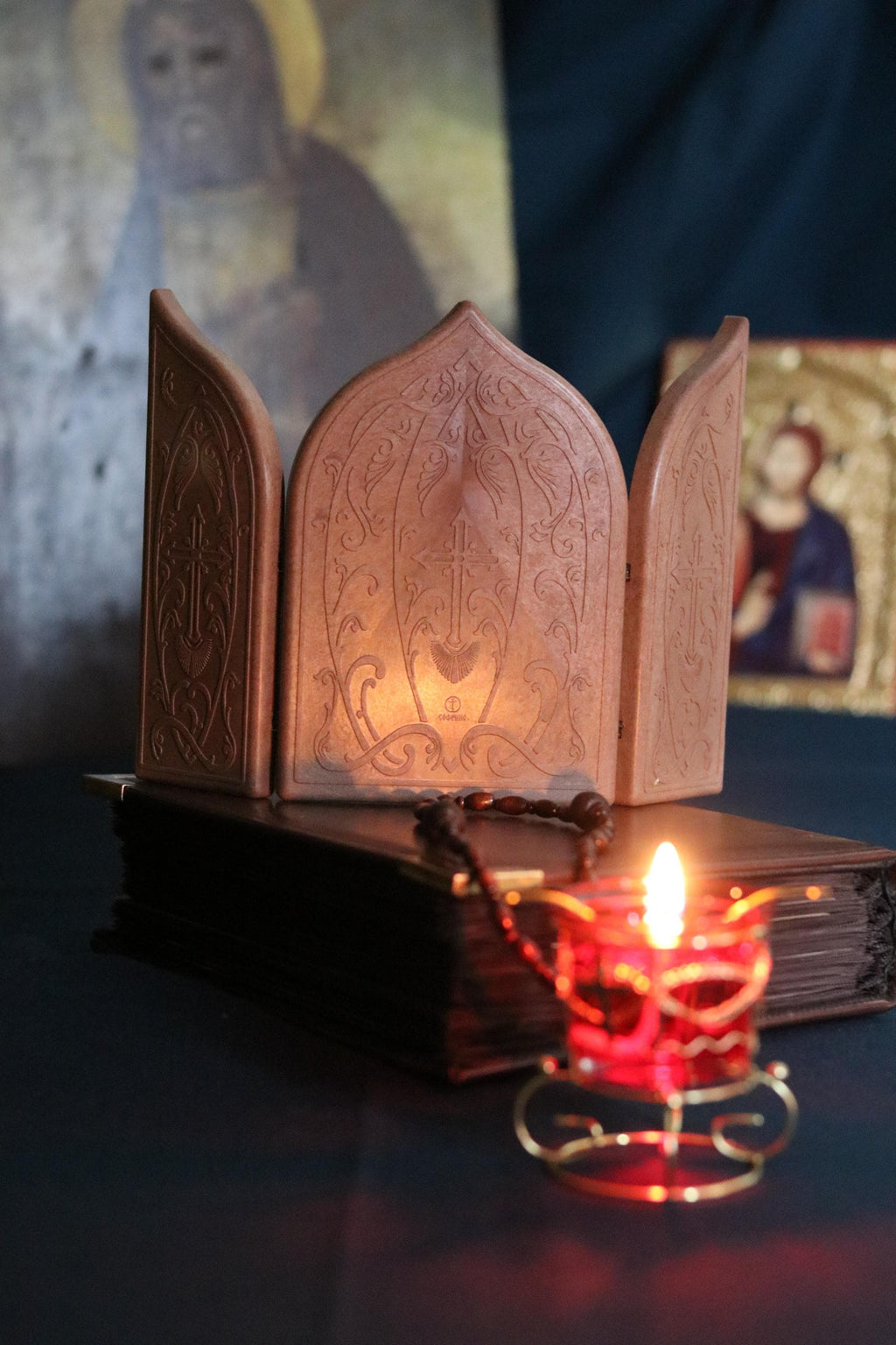Orthodox Triptych Icon 6.7in, Virgin Mary With Child, Large Folding Icon