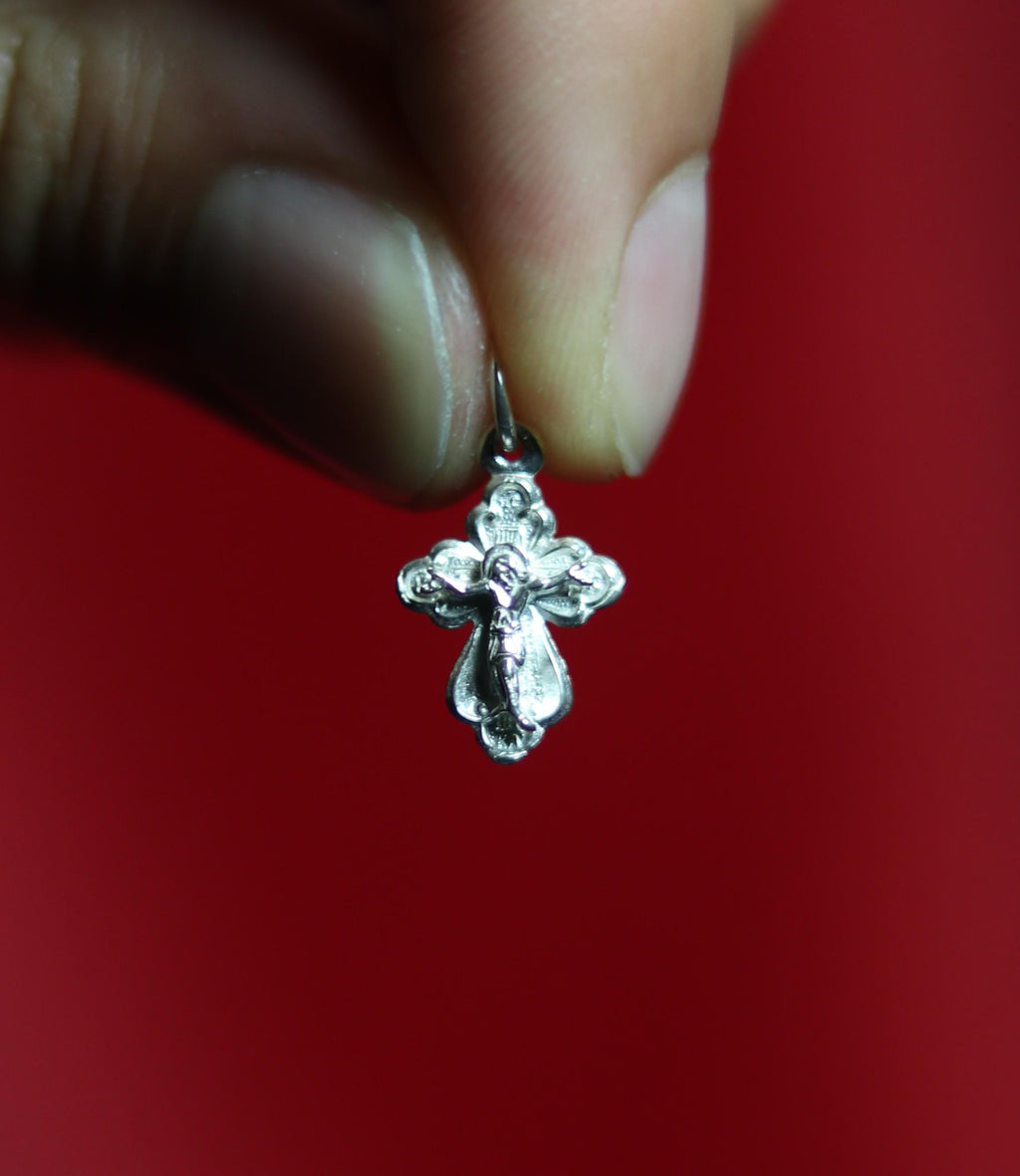 Sterling Silver Orthodox Cross Pendant 0.73g – 1.5 cm Small Christian Crucifix Charm – Baptism Gift – Jesus Cross, Orthodox necklace