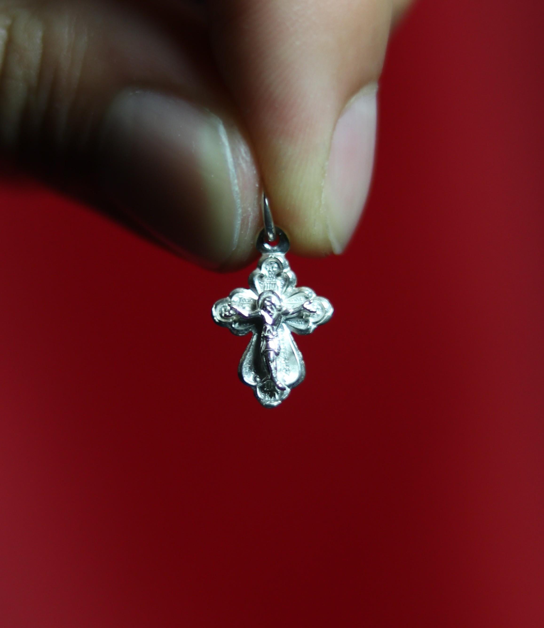 Sterling Silver Orthodox Cross Pendant 0.73g – 1.5 cm Small Christian Crucifix Charm – Baptism Gift – Jesus Cross, Orthodox necklace