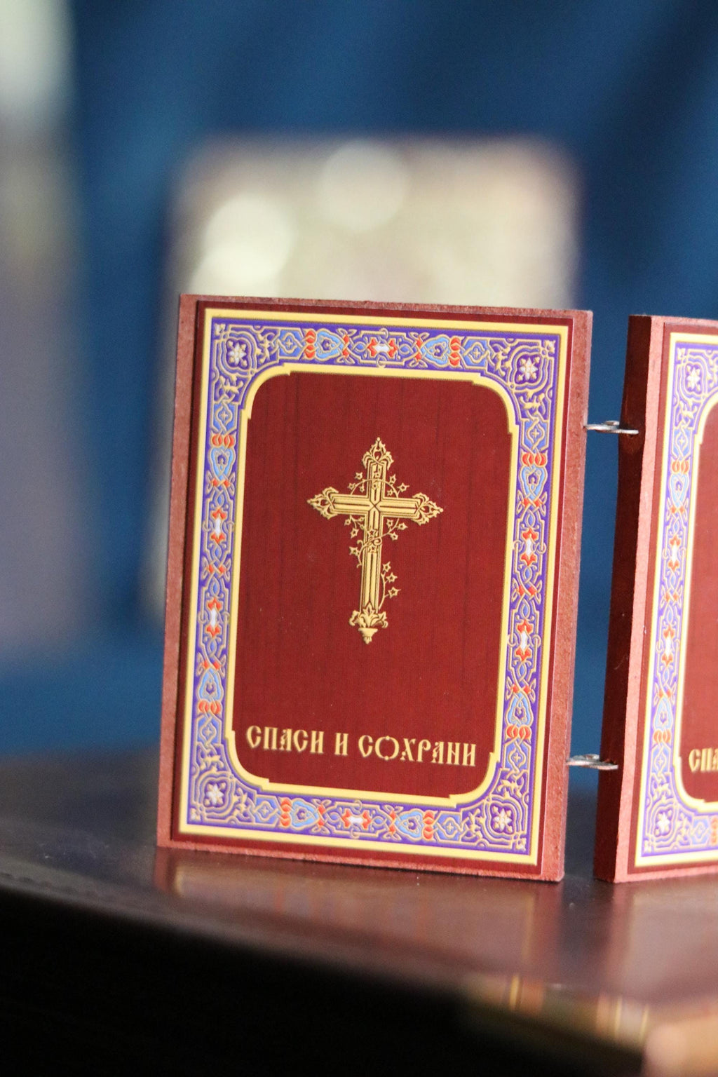 Wooden Orthodox Folding Icon 3.5in, Travel Diptych, Virgin Mary And Jesus Christ, Pocket Icon