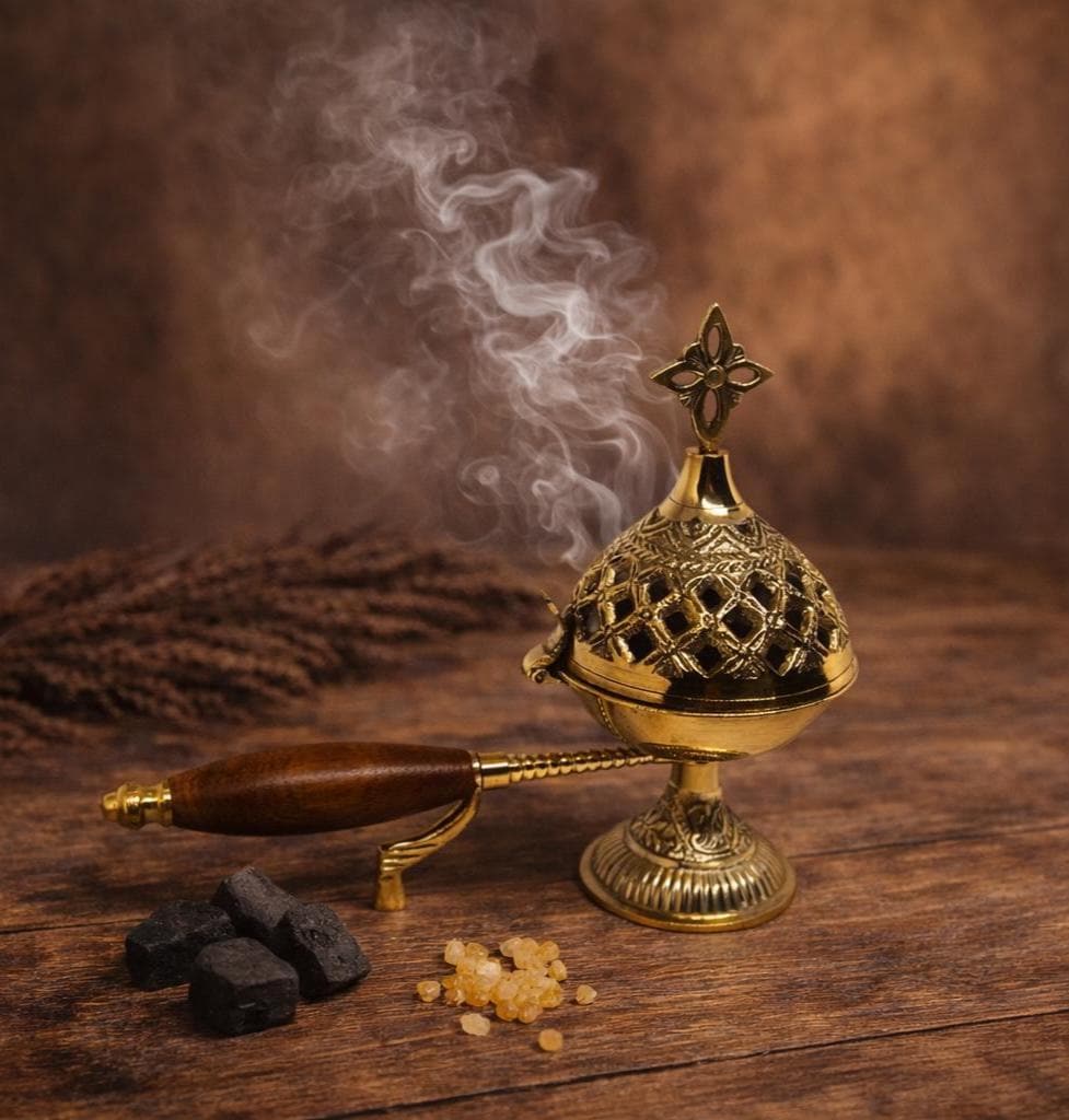 Incense Burner 5.9in Metal Censer Wooden Handle, Orthodox Censer, Religious Decor