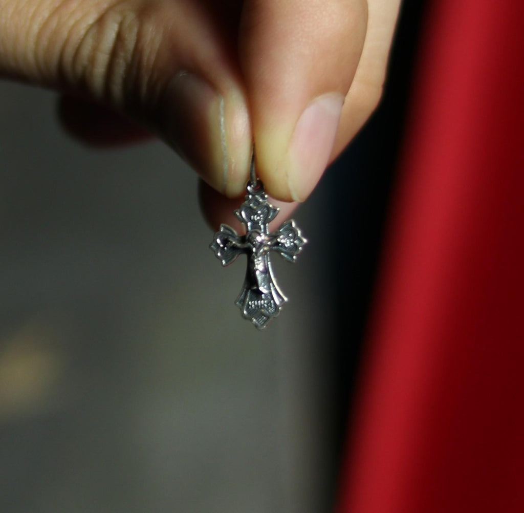 Orthodox Blackened Cross Pendant – Sterling Silver 925 – 1.2×1.7 cm – 1.05 g – Mini Crucifix Necklace, Orthodox pendant, Spiritual necklace
