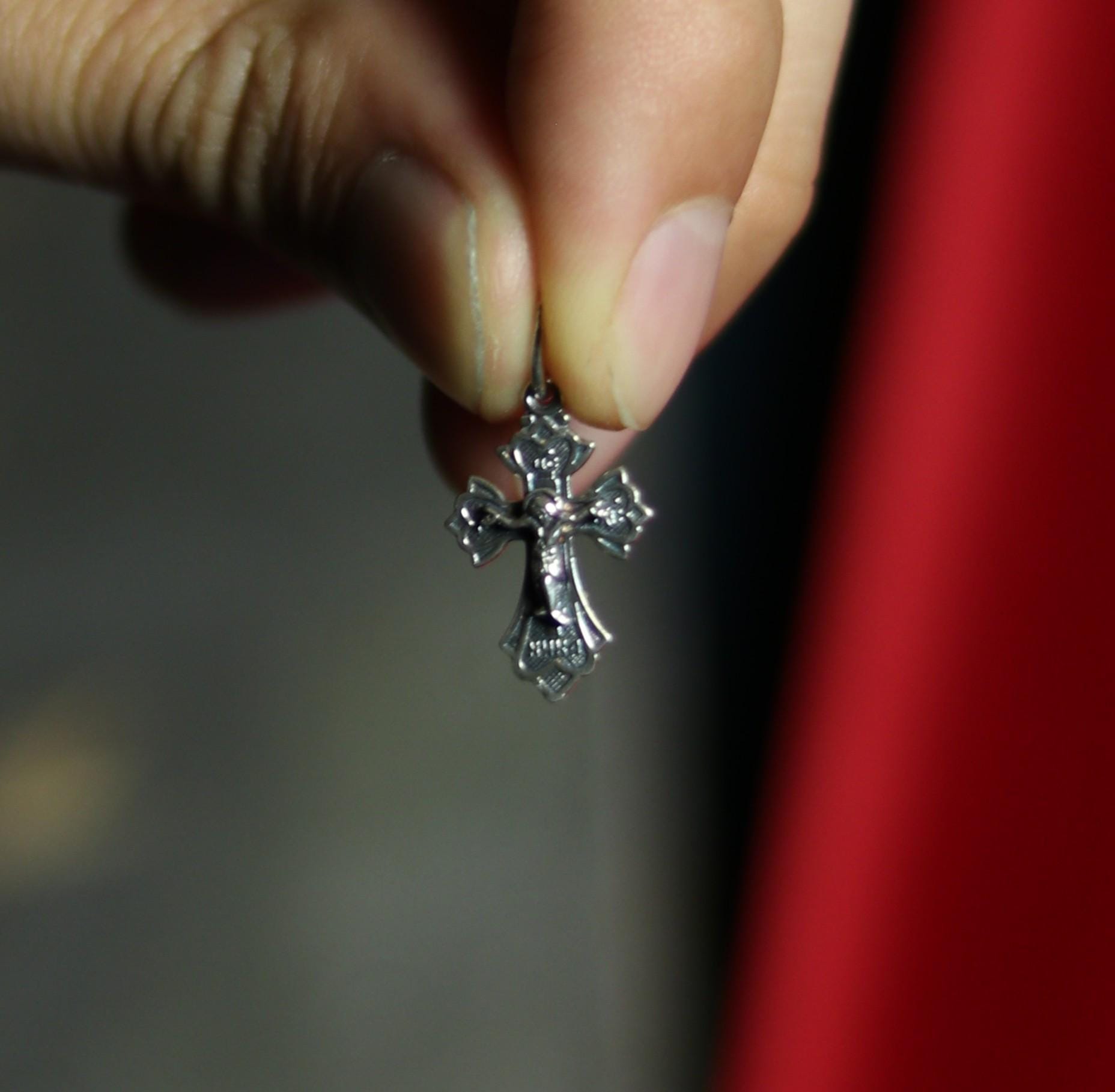 Orthodox Blackened Cross Pendant – Sterling Silver 925 – 1.2×1.7 cm – 1.05 g – Mini Crucifix Necklace, Orthodox pendant, Spiritual necklace