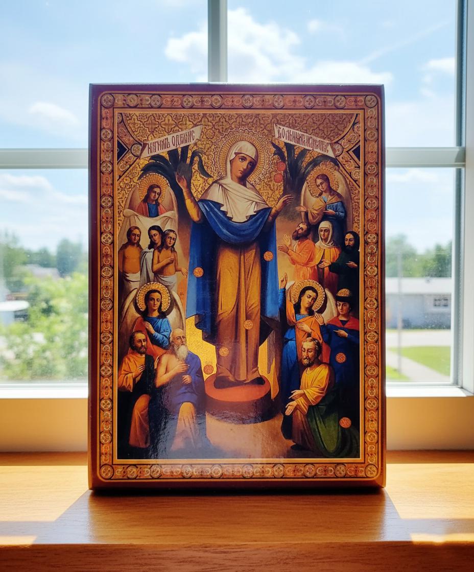 Ash Wood Icon 6.3x4.7 in, All Who Sorrow Joy Icon, Virgin Mary Icon, Orthodox Icon.