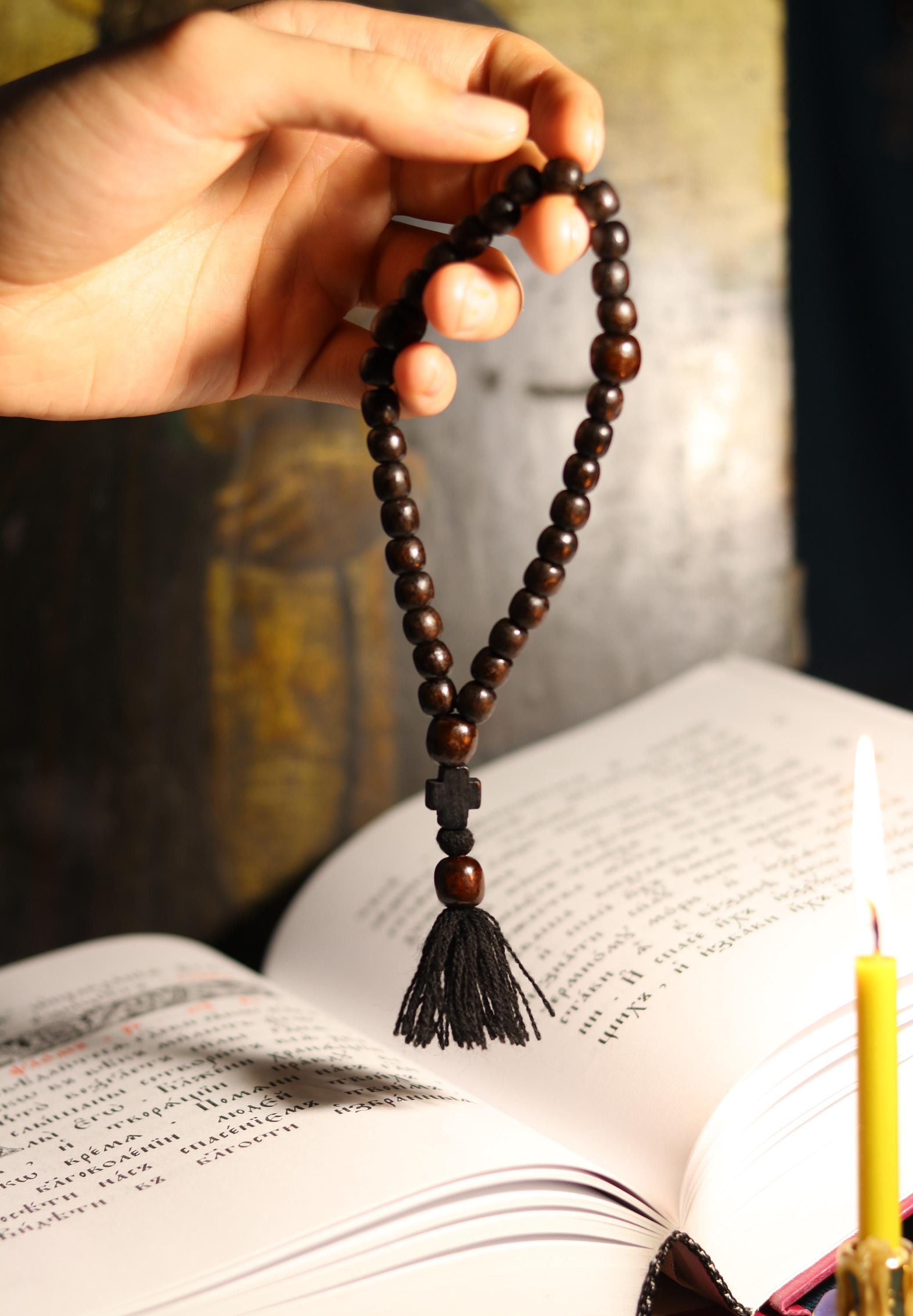 Orthodox Wooden Prayer Beads with Tassel – Handmade Black Wood Orthodox rosaries, prayer beads, first communion