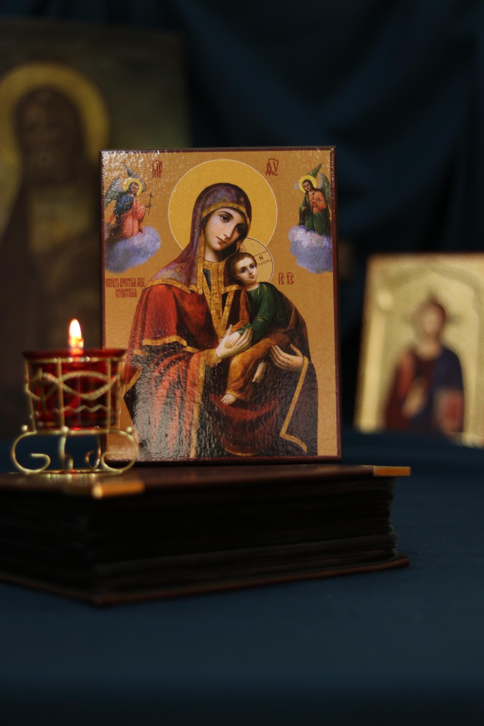 Passion Mother of God Icon Wooden Orthodox 6.3x4.7in