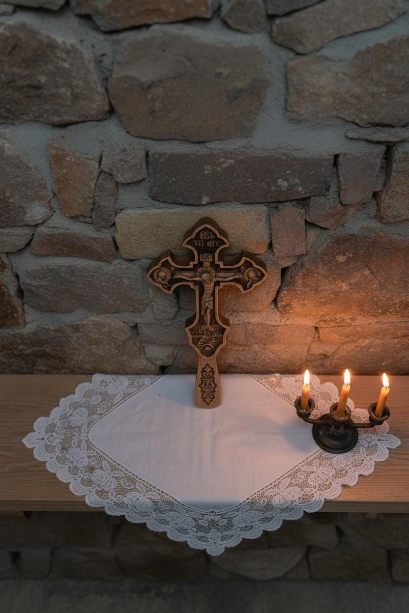 Christian hand cross made of beech wood 12"x5".