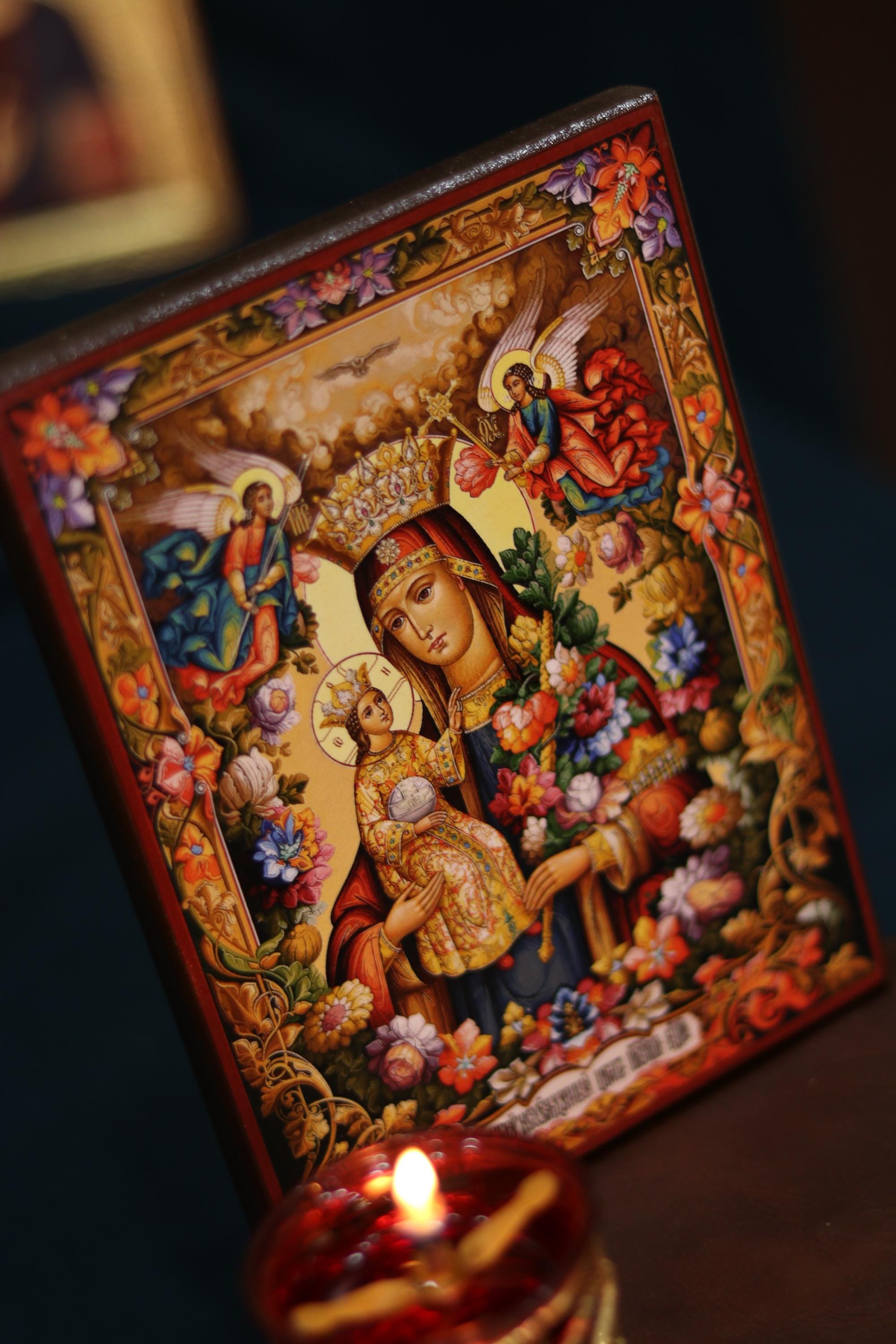 Unfading Flower Mother of God Icon Wooden Icon Orthodox