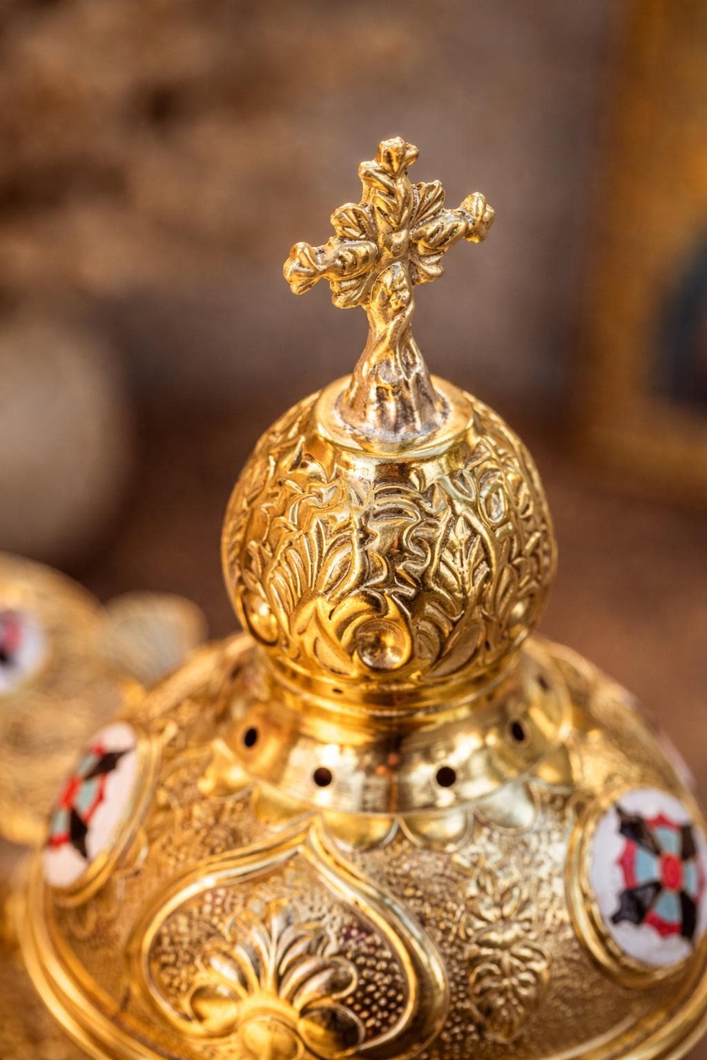 Orthodox Censer Nickel Plated 9.4 Inch, Church Incense Burner with Enamel