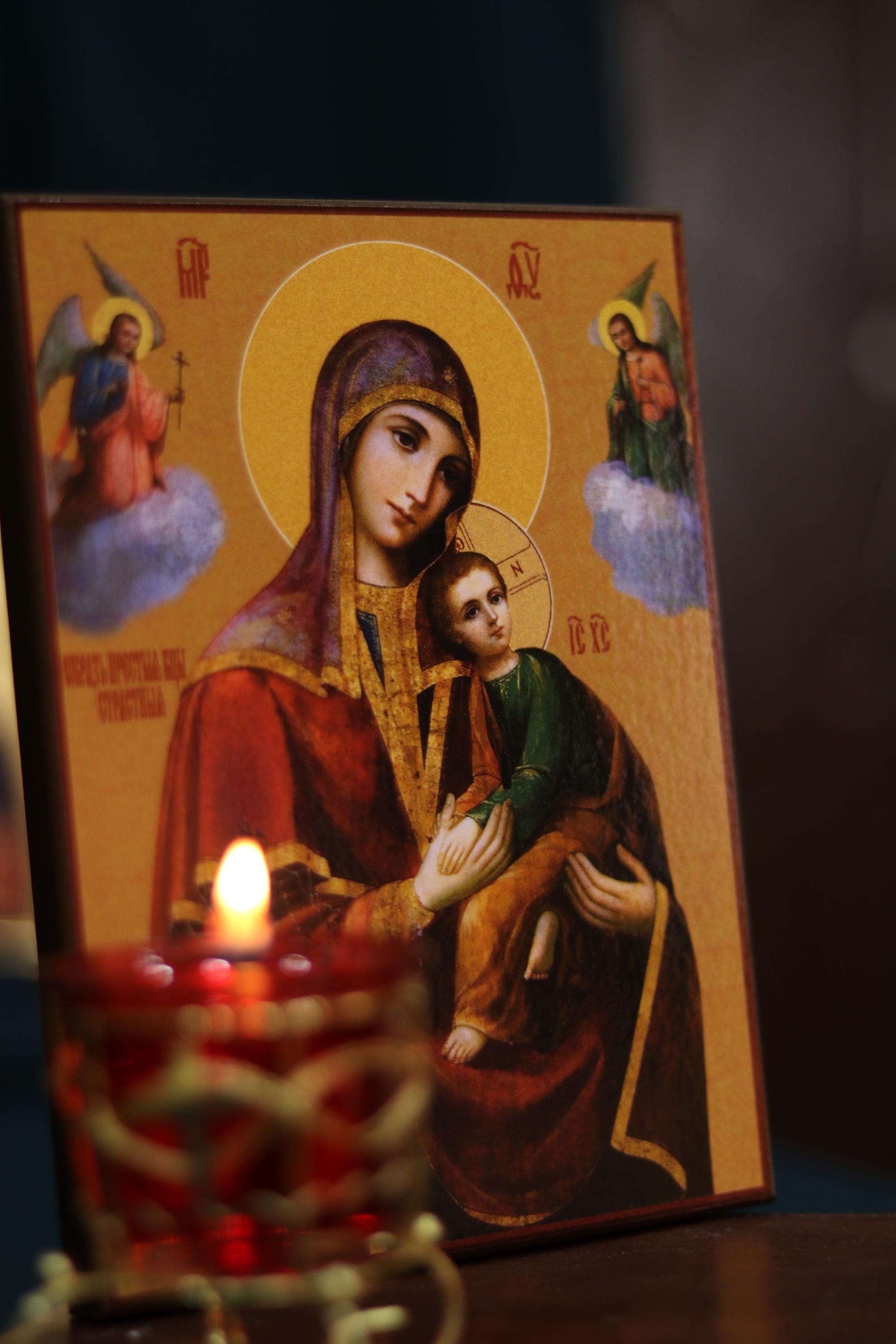 Passion Mother of God Icon Wooden Orthodox 6.3x4.7in