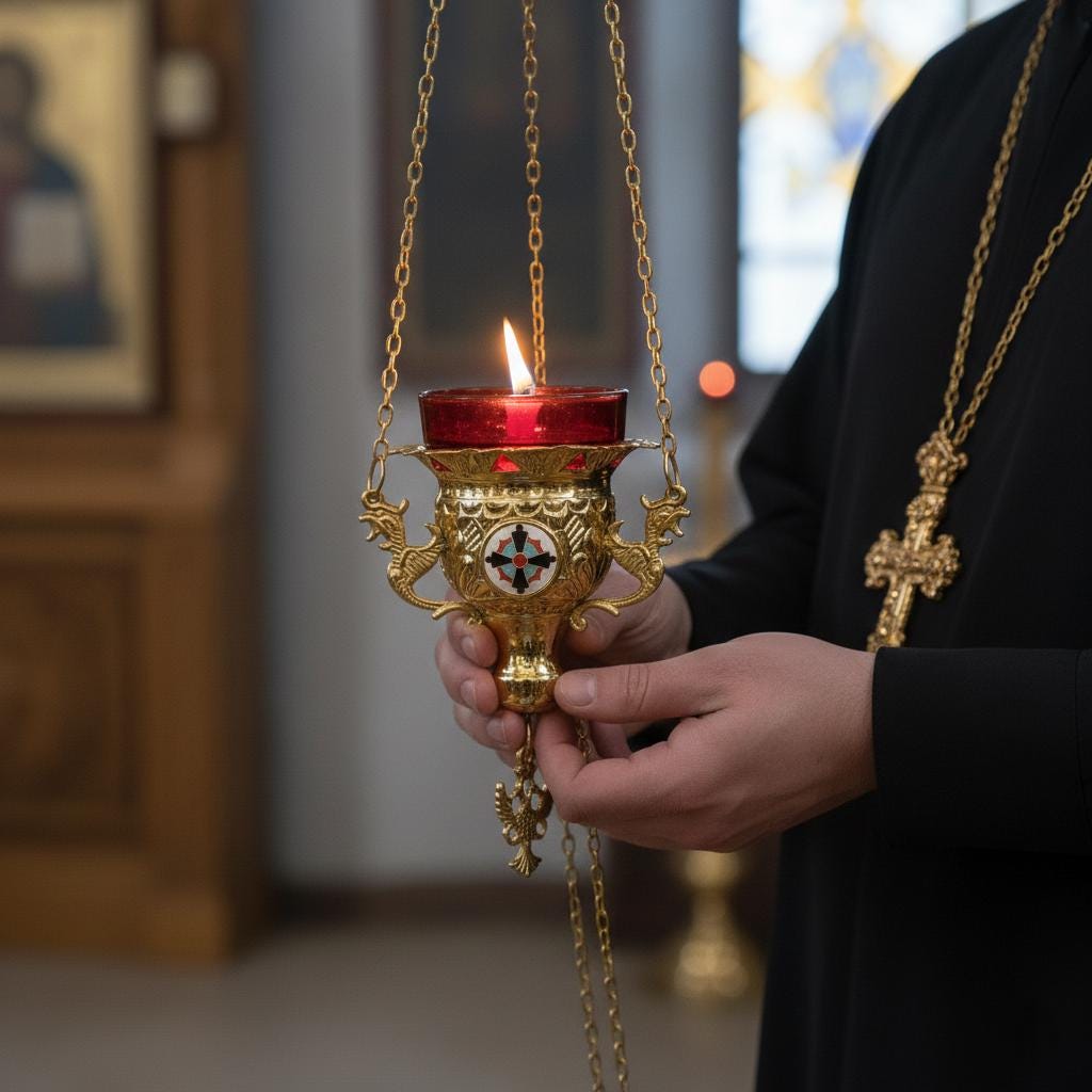 Brass Hanging Oil Lamp, Orthodox Lampada, Byzantine Church Lamp, Icon Lamp, Prayer Corner Decor, Orthodox Gift