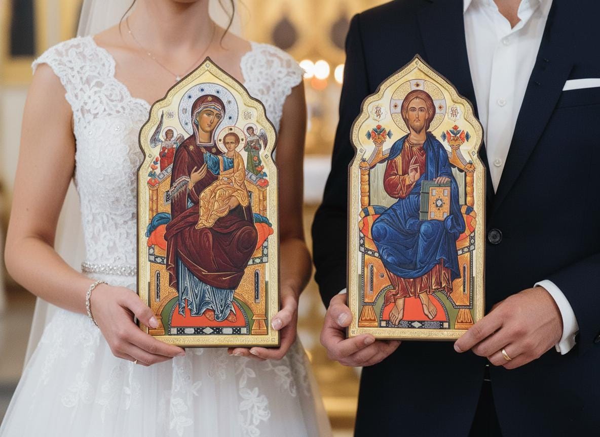 Icon Diptych 12.6 in, Orthodox Icons, Jesus Christ, Virgin Mary, Christian Gift, Religious Decor, Wedding Gift, Home Altar