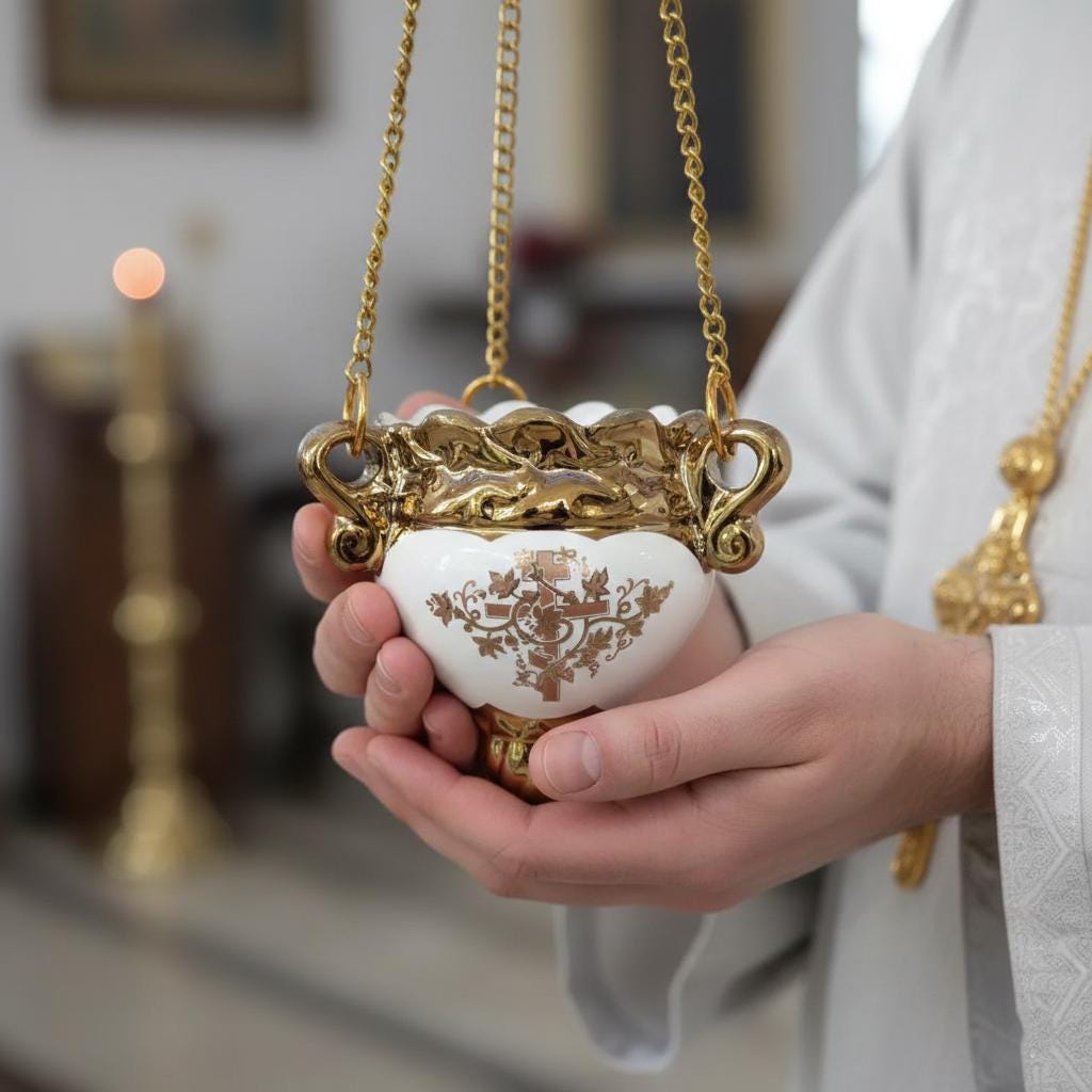 Ceramic Hanging Oil Lamp, White Orthodox Lampada, Icon Lamp