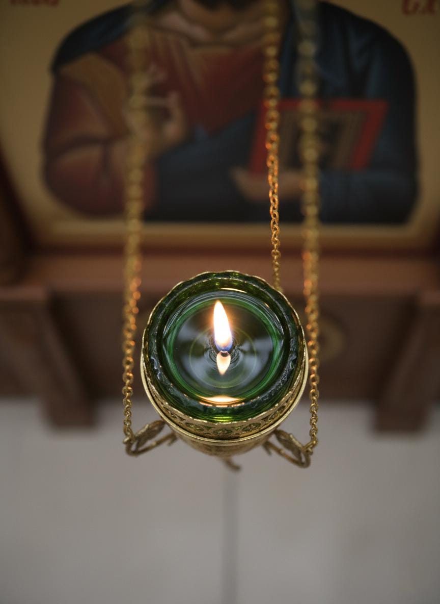 7.9 in Hanging Oil Lamp, Brass Orthodox Lampada, Icon Lamp, Greek Orthodox Lamp