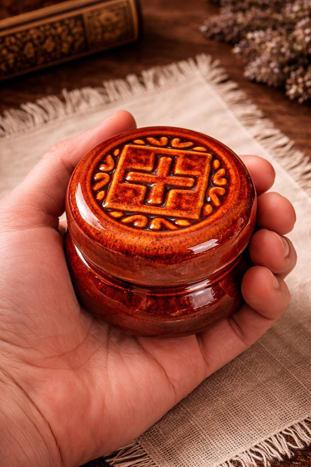 Ceramic Prosphora Box Orthodox Bread Container, 3.9x3.9 in, Church Use