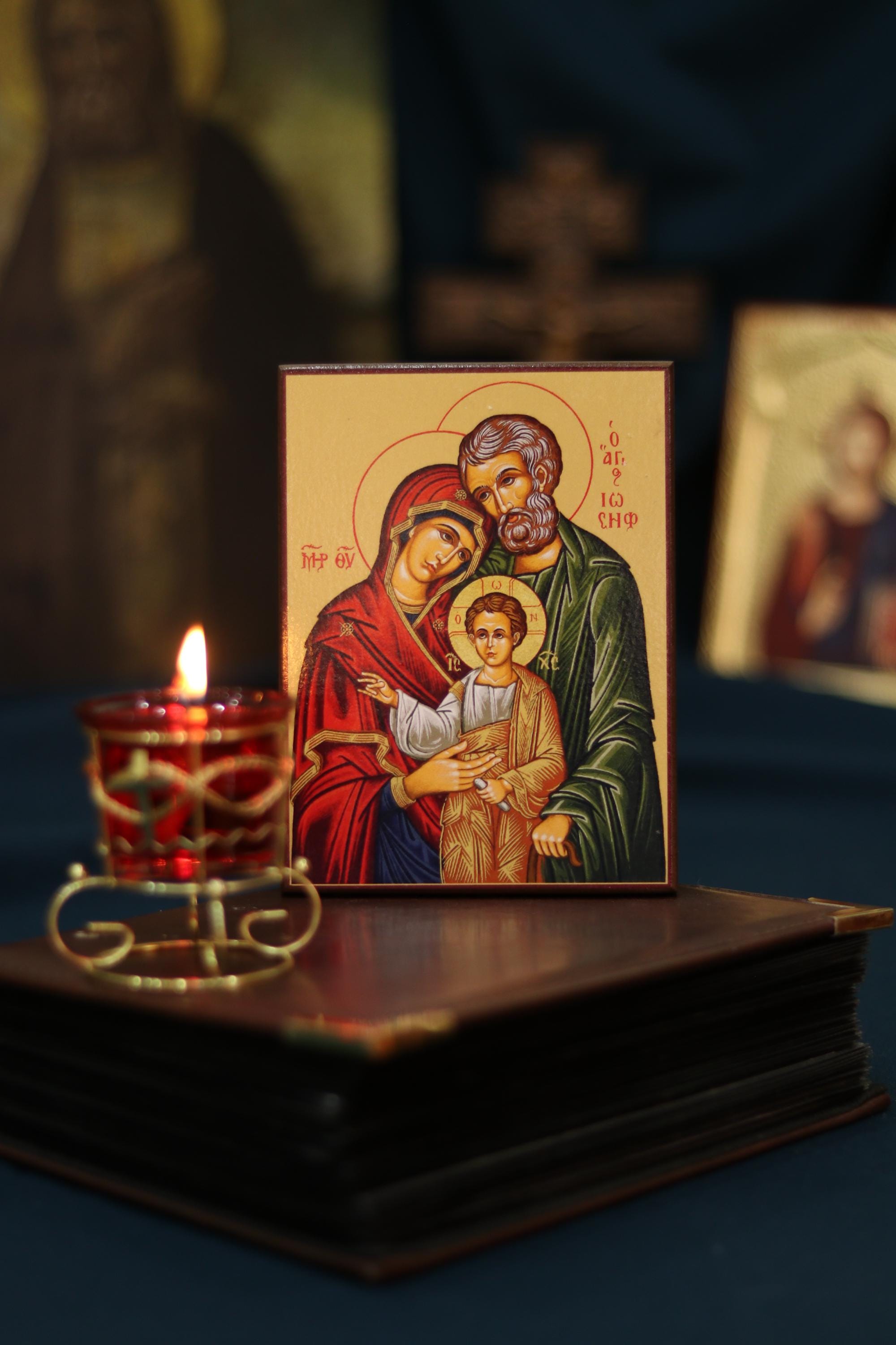 Holy Family Icon Mother of God Wooden Orthodox Icon 6.3x4.7in
