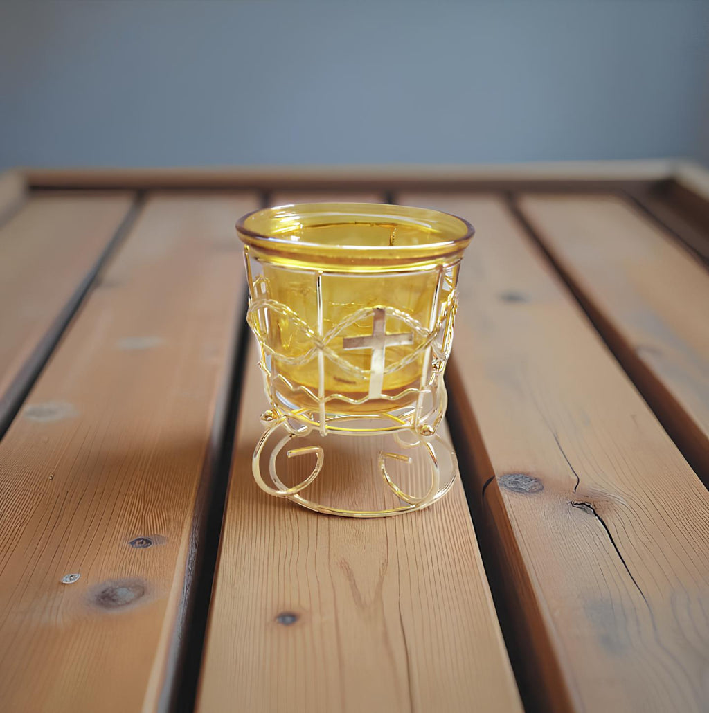 Yellow Glass Icon Lamp 80mm x 50mm, Oil Lamp, Retro Lamp, Vintage Oil Lamp, Glass Oil Lamp, Orthodox Christian Prayer Lamp, Eastern Orthodox