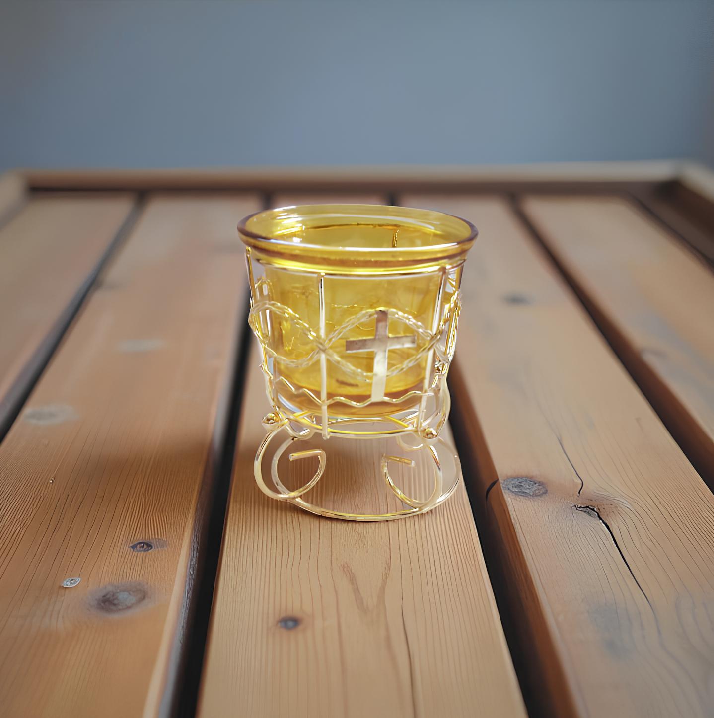 Yellow Glass Icon Lamp 80mm x 50mm, Oil Lamp, Retro Lamp, Vintage Oil Lamp, Glass Oil Lamp, Orthodox Christian Prayer Lamp, Eastern Orthodox
