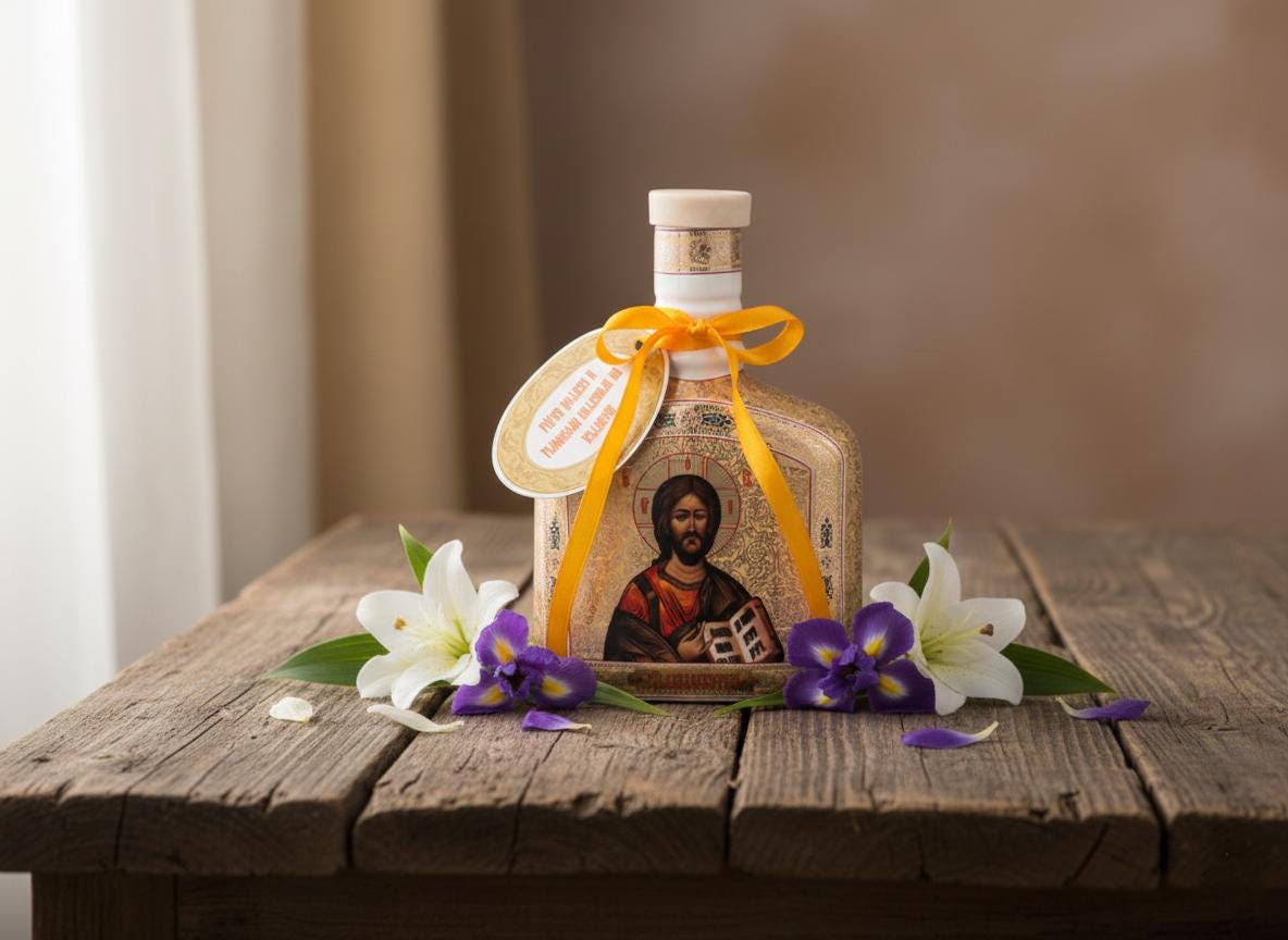 Porcelain Holy Water Container 5.9in, Orthodox Holy Water Bottle, Church Vessel, Prayer Corner Decor, Religious Gift