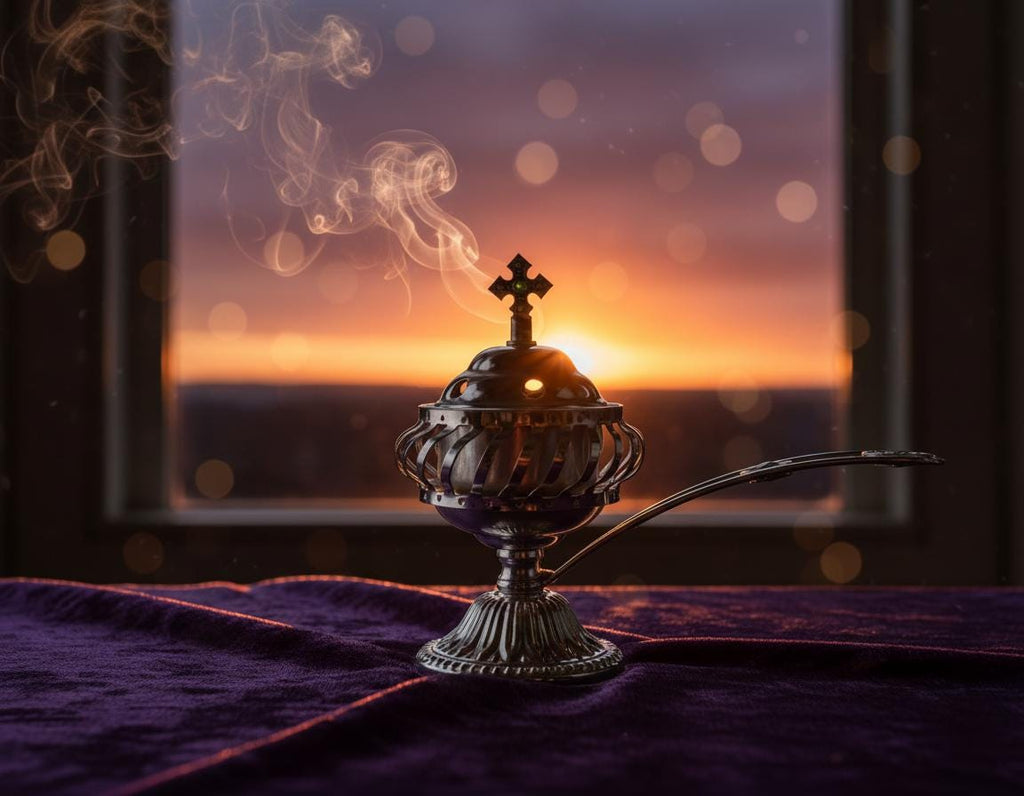 Orthodox Incense Burner Set, Silver Metal Censer 7.4x5.5in, Greek Frankincense, Charcoal Tablets, Christian Prayer Kit, Religious Gift