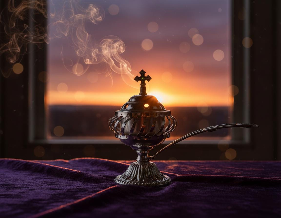 Orthodox Incense Burner Set, Silver Metal Censer 7.4x5.5in, Greek Frankincense, Charcoal Tablets, Christian Prayer Kit, Religious Gift