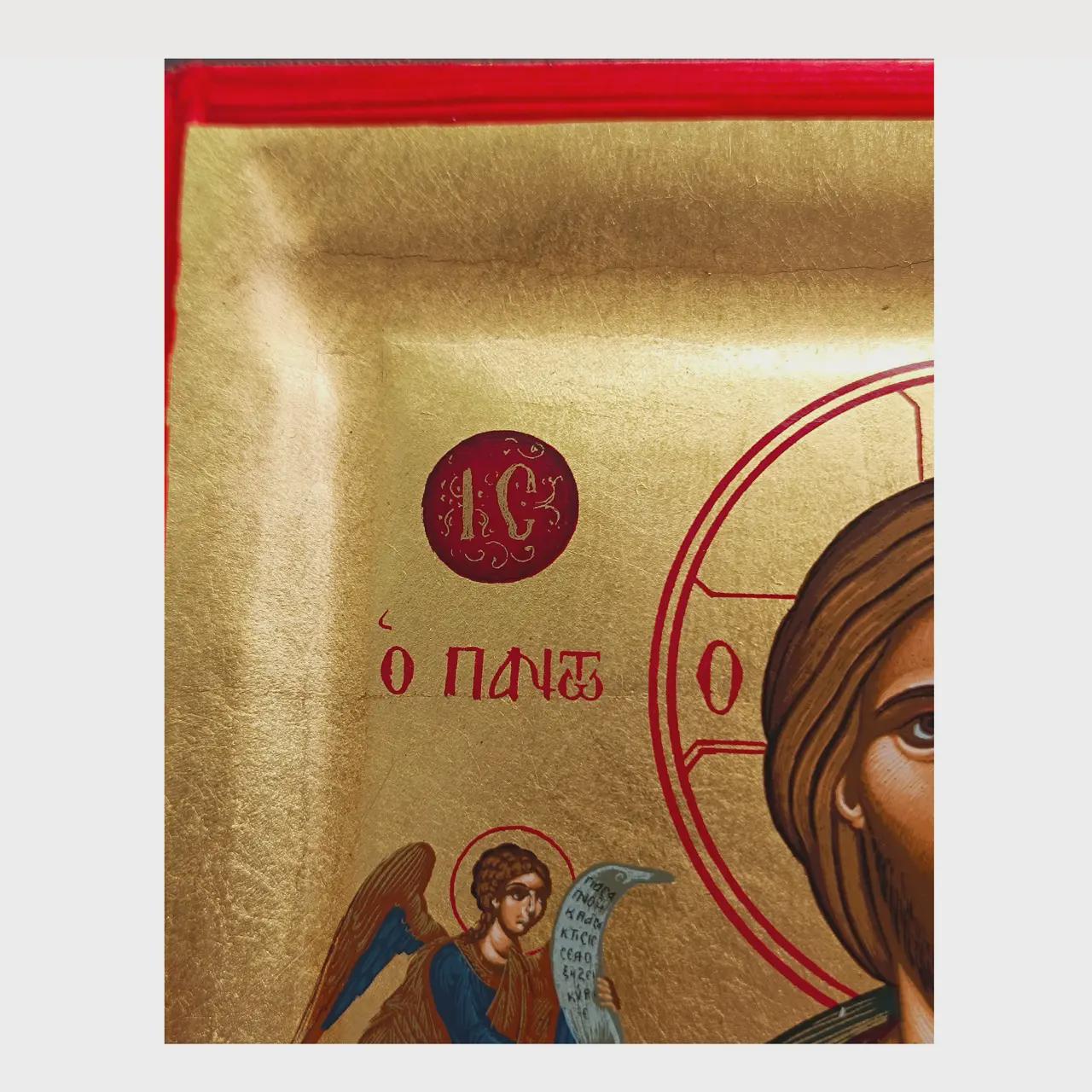 Handmade 6.1×7.8 in Greek Icon of Jesus Christ, Cypress Wood Icon, Gold Leaf.