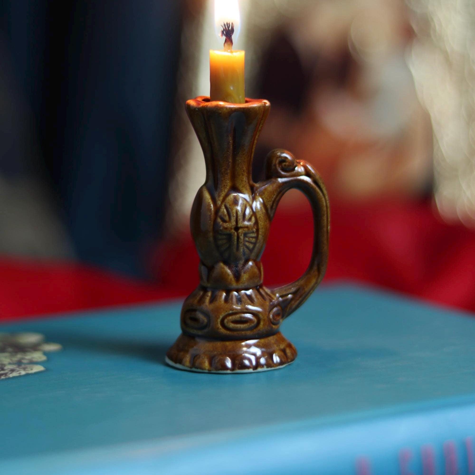Vintage Ceramic Candle Holder with Handle – 7 cm, Orthodox candlestick, Ceramic candlestick, Orthodox icon, Small candlestick