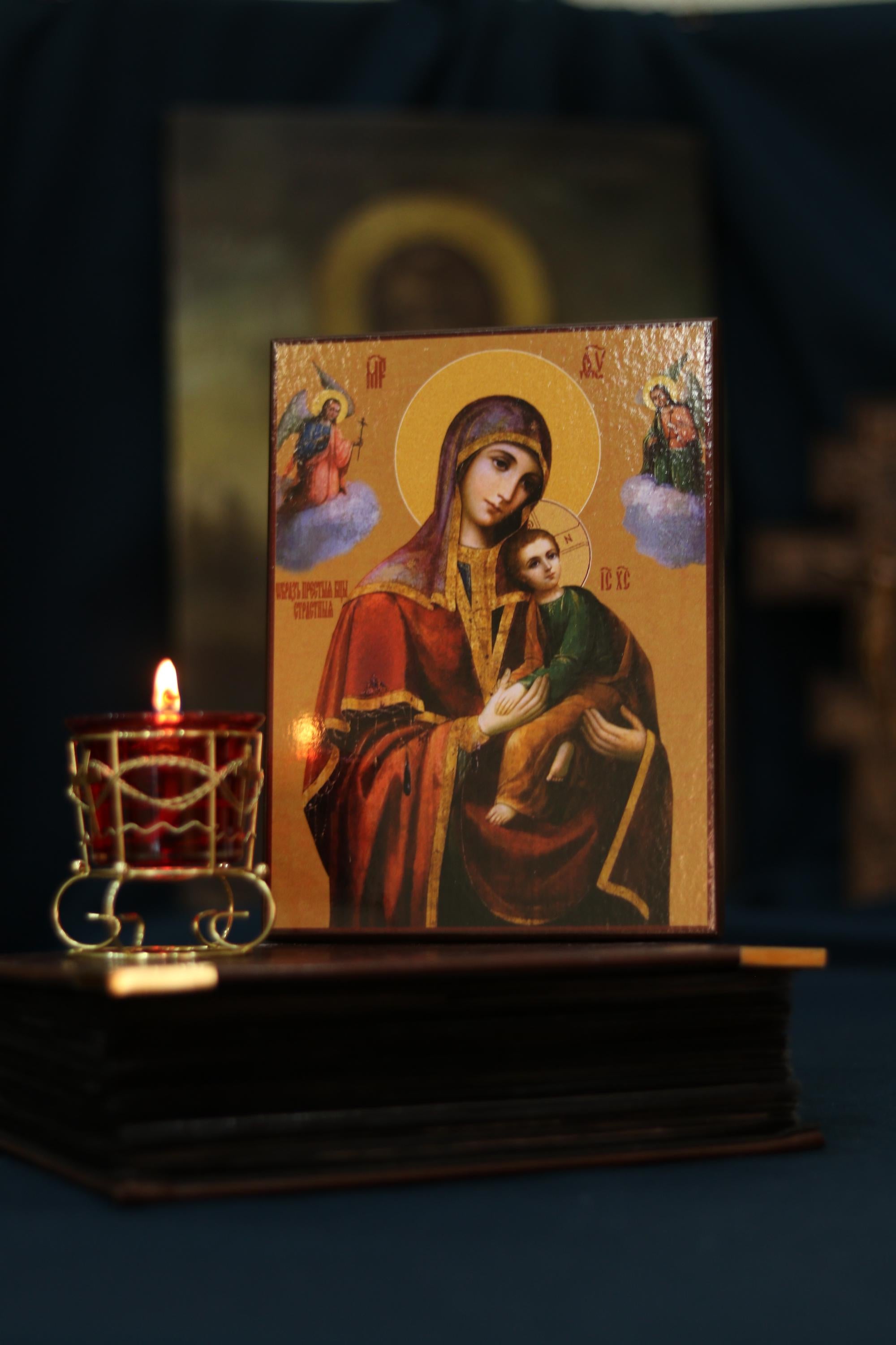 Passion Mother of God Icon Wooden Orthodox 6.3x4.7in