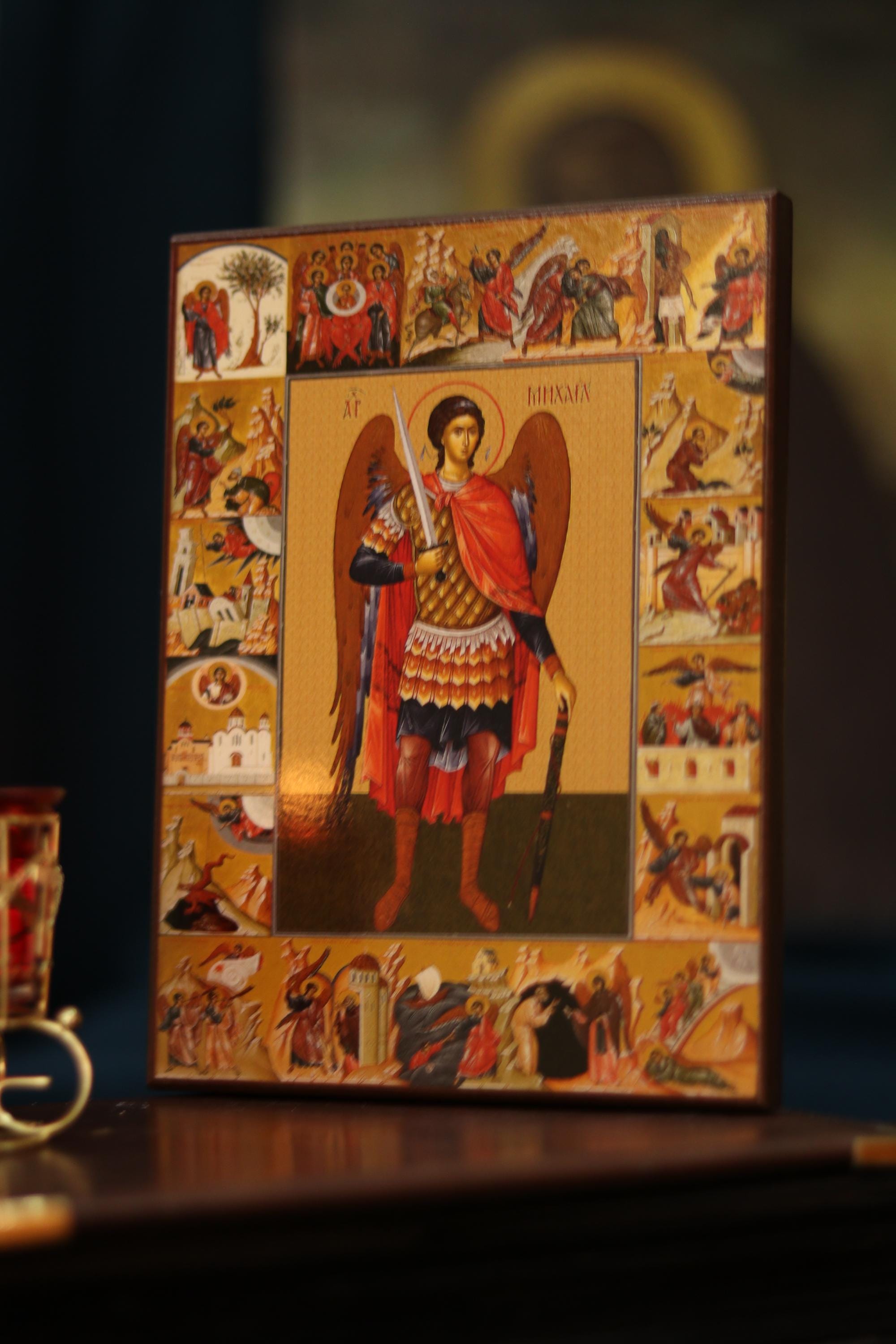 Archangel Michael Scene Icon Wooden Orthodox Icon 6.3x4.7in