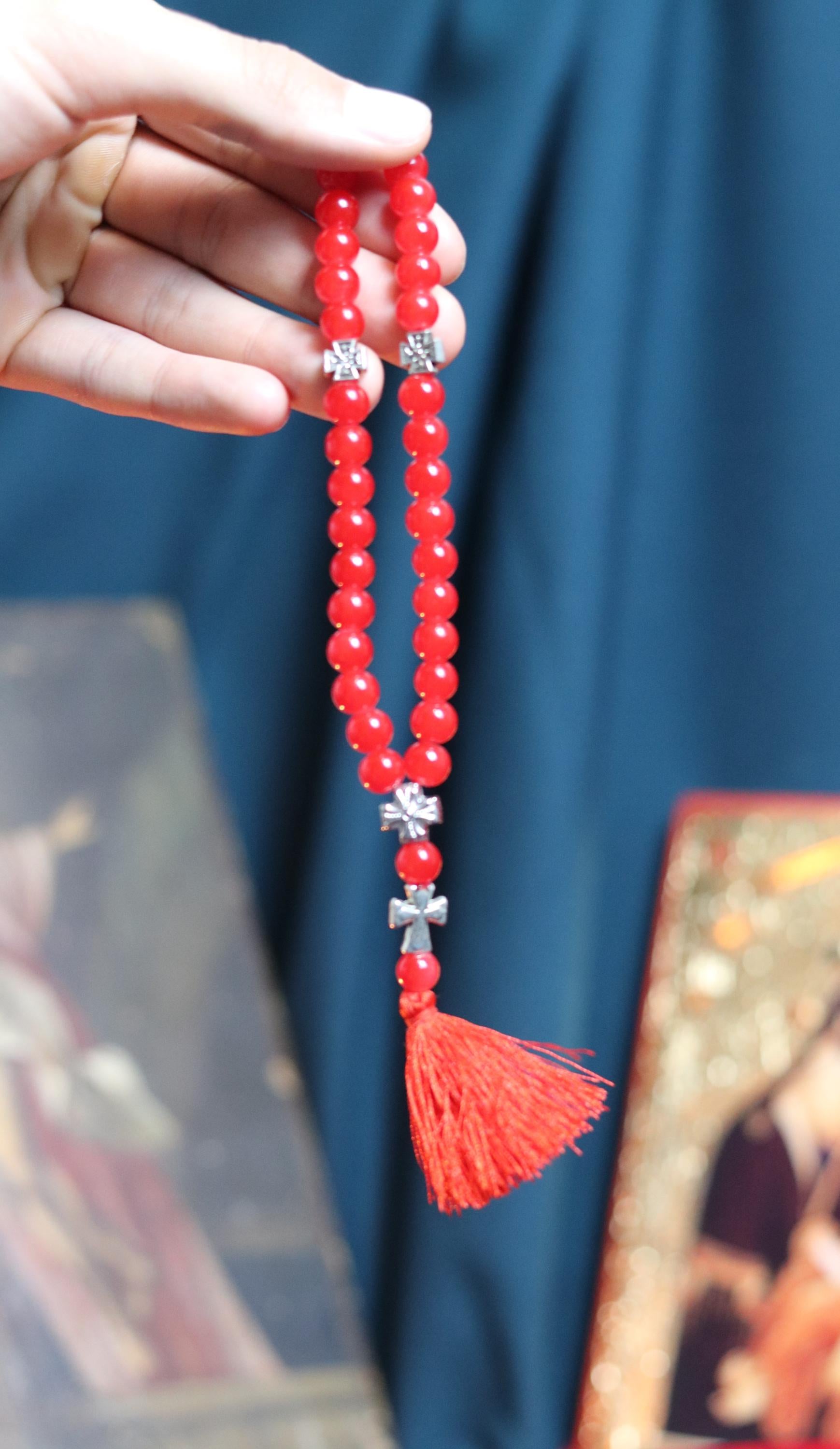 Orthodox Wooden Prayer Beads with Tassel – Handmade Black Wood Orthodox rosaries, Prayer beads, Orthodox prayer rope, Red komboskini