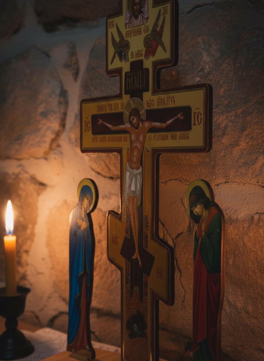 Mini Table Golgotha 8.27 in, Wooden Orthodox Crucifix, Golgotha Cross, Christian Altar Cross, Prayer Corner Decor, Religious Gift
