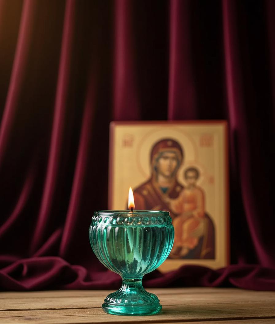Green Glass Icon Lamp 2.55x3.93 in, Oil Lamp, Retro Lamp, Hanging Oil Lamp, Oil Candle, Vintage Oil Lamp, Orthodox Christian