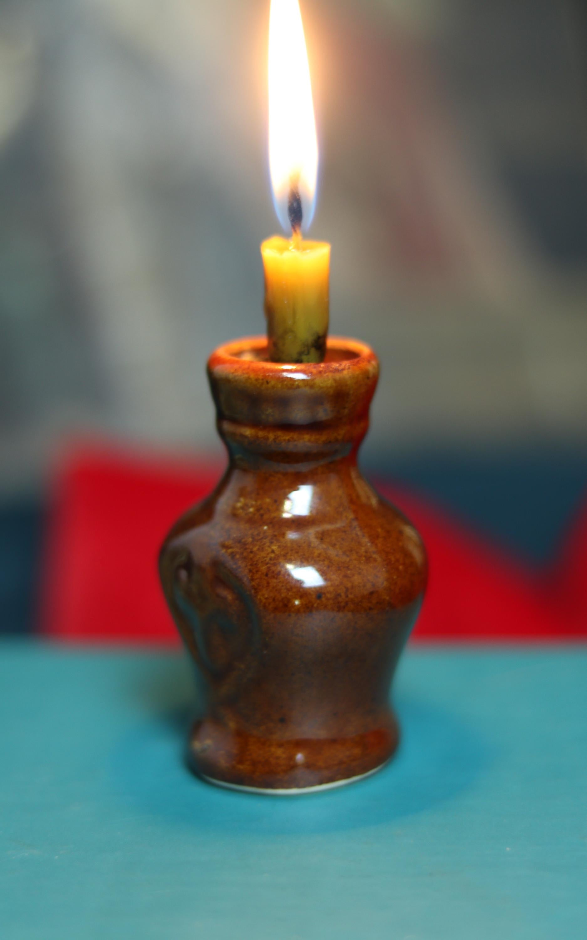 Handmade Ceramic Candle Holder – 7cm Unique Brown Pottery – Rustic Home Decor, Orthodox candlestick, Ceramic candlestick