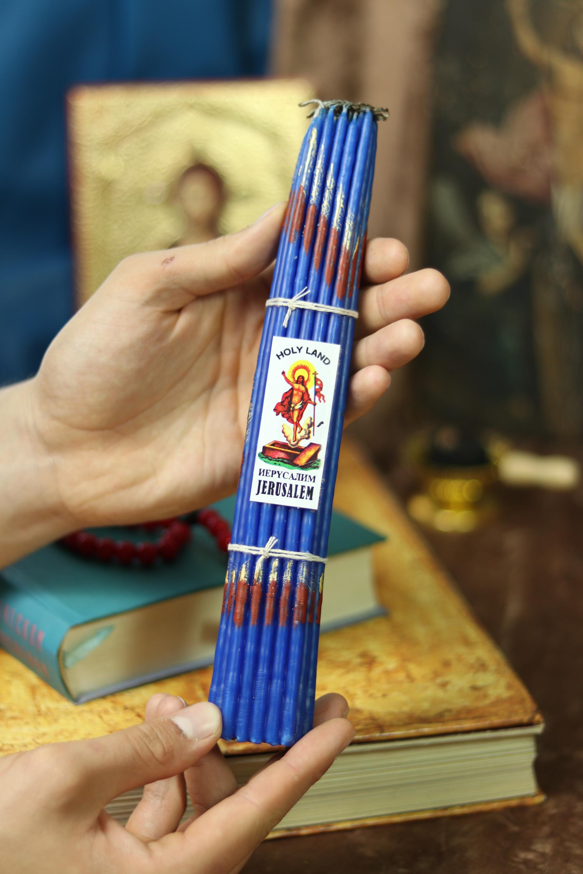 Blue Jerusalem Candles 33pcs, Orthodox Candles, Church Candles, Prayer Candle, Religious Candles, Christian Candles, Spiritual Candles