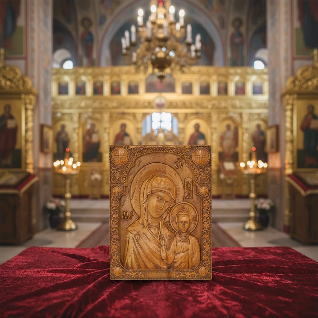 Wooden Icon 18x14 cm, Virgin Mary Icon, Orthodox Icon, God's Mother, Hanging Icon, Christian Wall Decor, Baptism Gift Boy, Godparent Gift