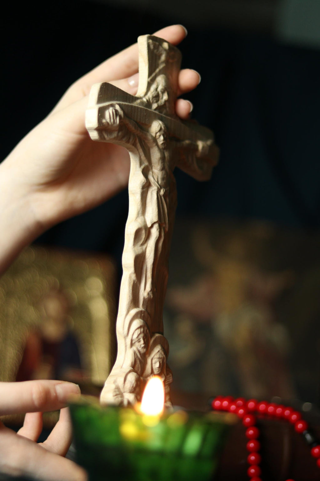12in Beech Wood Crucifix, Wooden Cross, Cross of Lord Jesus Christ, Christian Cross, Orthodox Cross, Wall Cross, Cross for Home