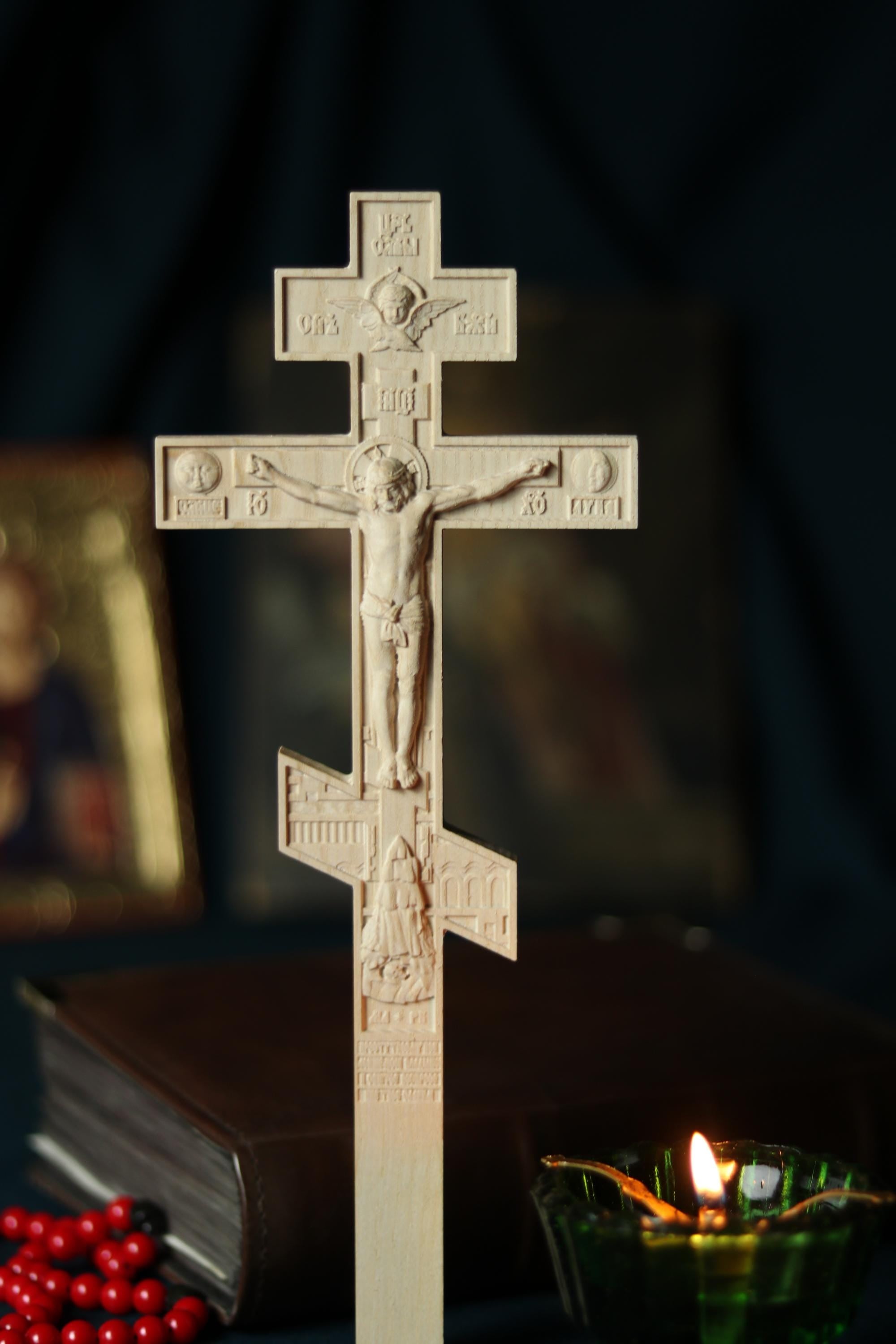 Orthodox Wooden Crucifix, Handcrafted Oak Wood Cross
