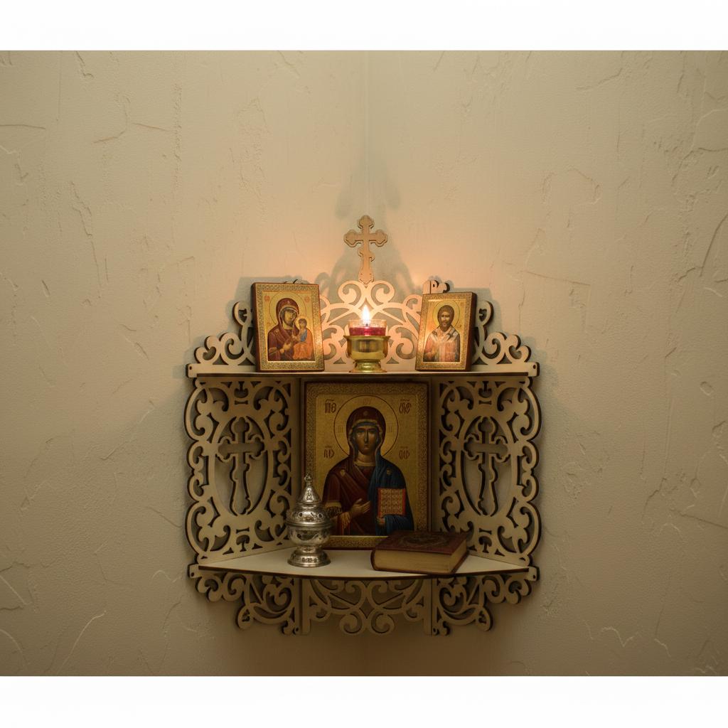 Wooden Icon Shelf 24.4 in Birch Plywood, Orthodox Prayer Corner, Wall Icon Shelf, Religious Decor, Christian Home Altar