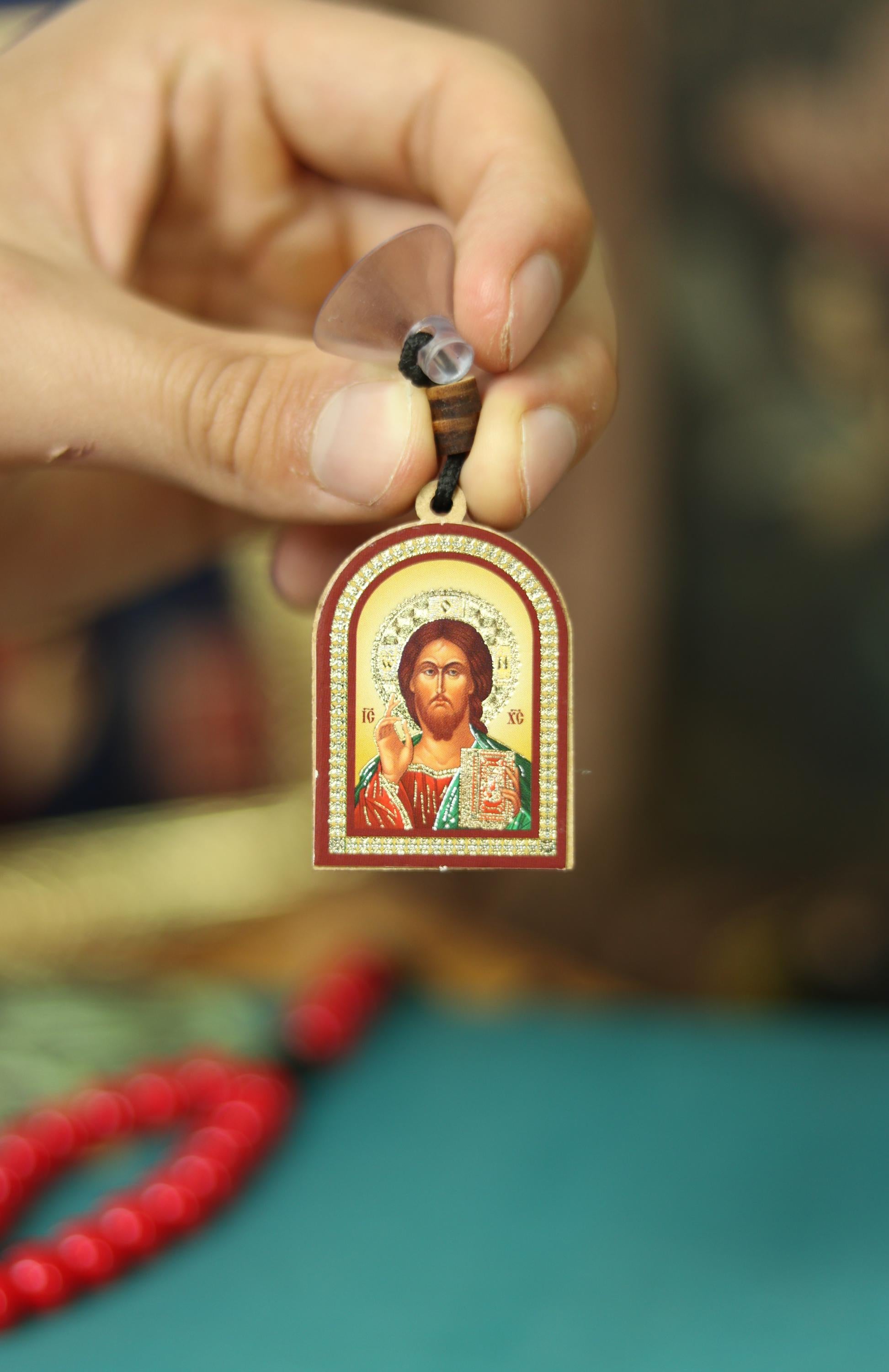 Double-sided Wooden Icon 1.2x1.8 in, Jesus Christ & Virgin Mary, Car Pendant, Orthodox Icon, Religious Gift, Holy Car Charm, Faith Decor
